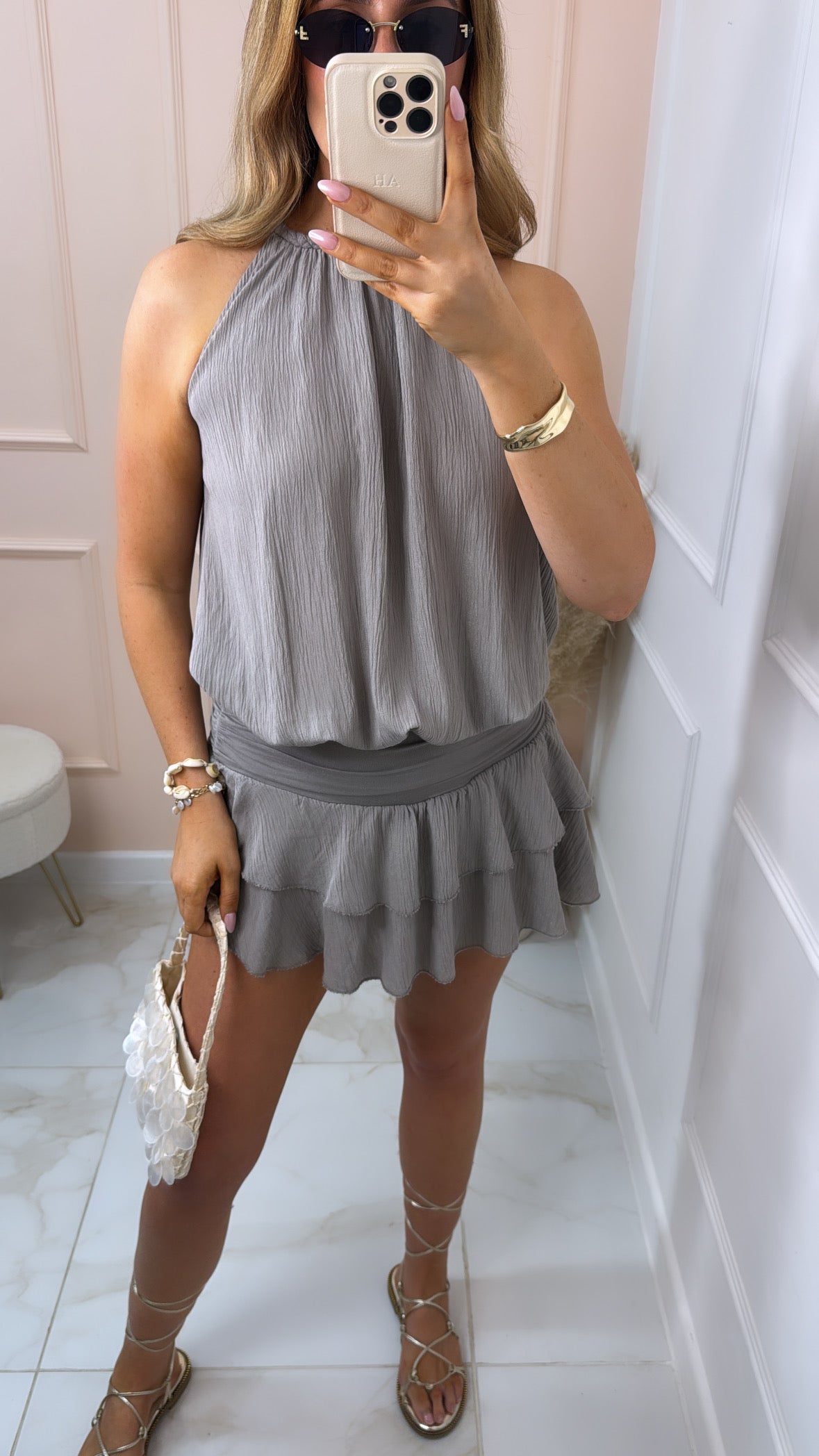 ADA taupe halter neck cheesecloth rara playsuit