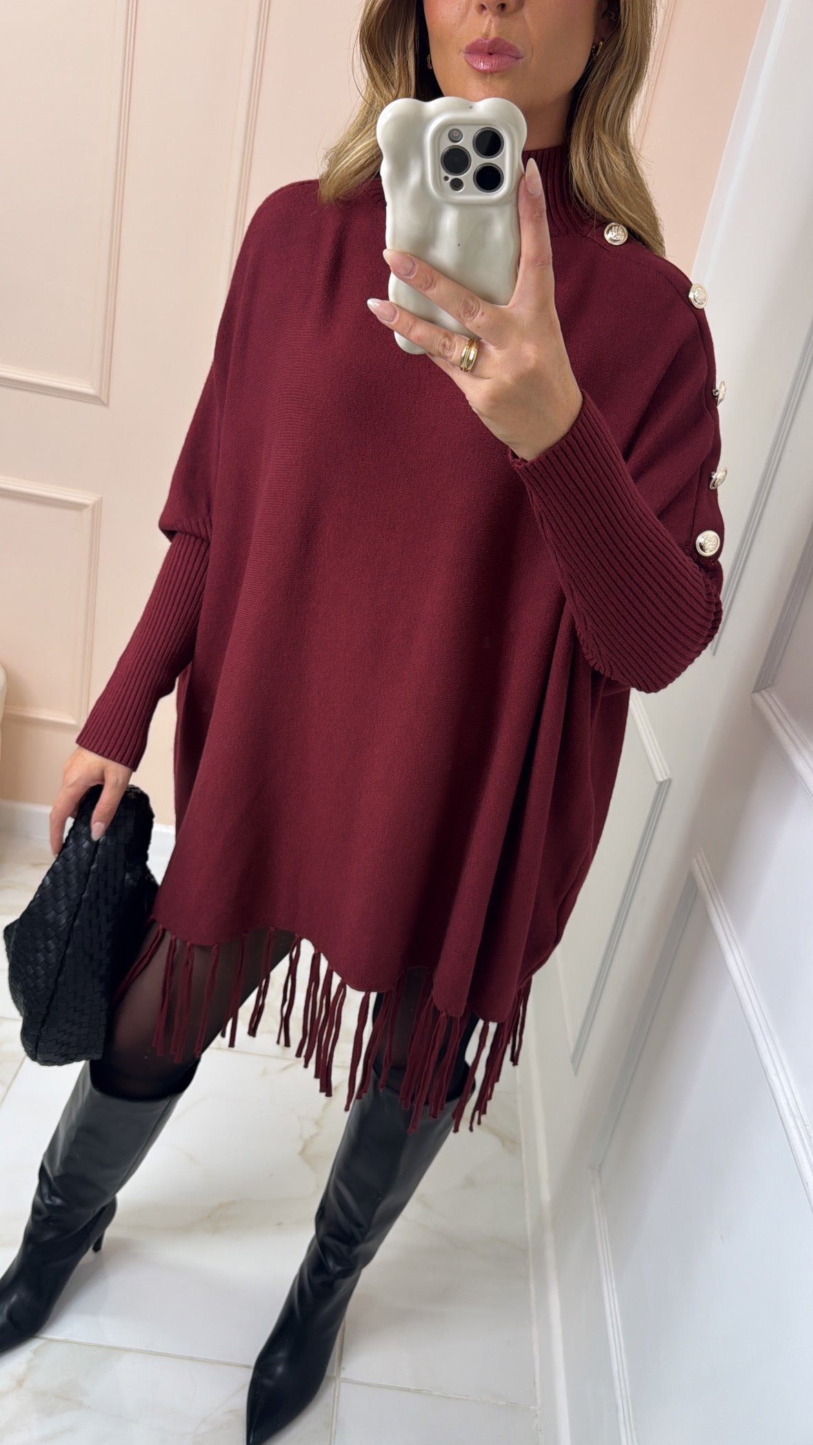 MERCY wine fine knit fringed jumper