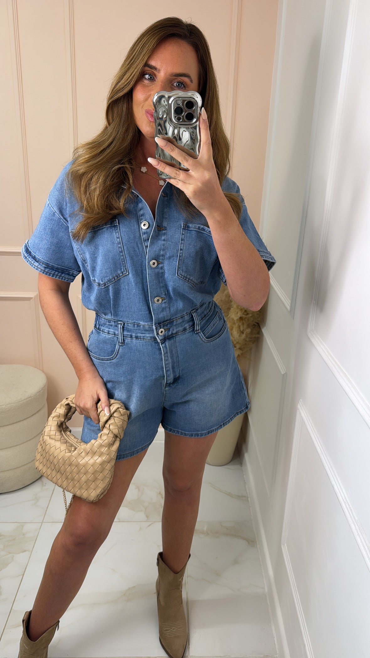 SIAN mid blue denim playsuit