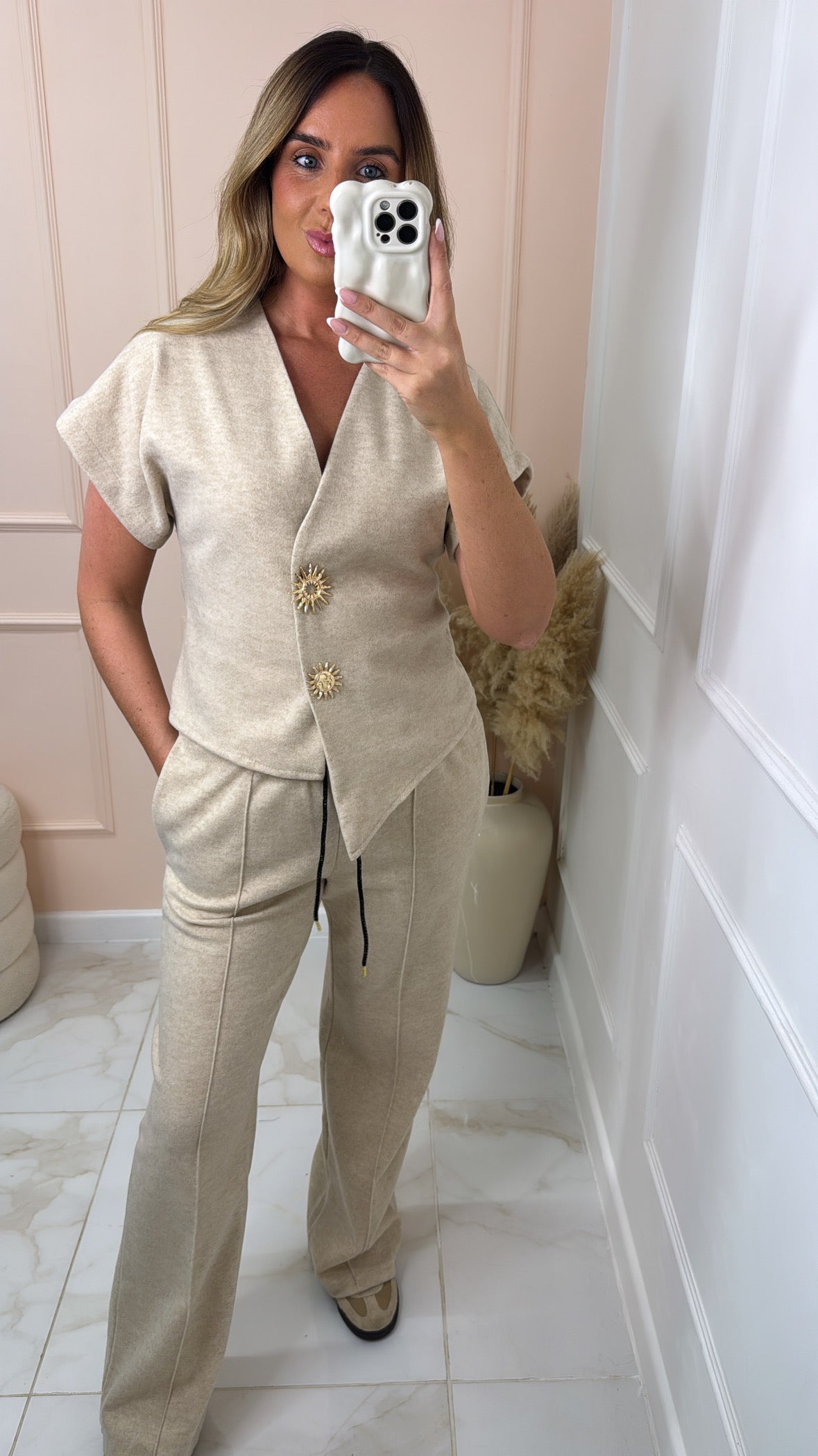 BELLA beige gold sun button lounge set