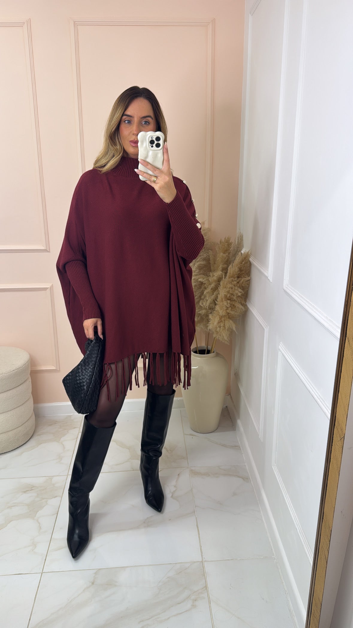 MERCY wine fine knit fringed jumper