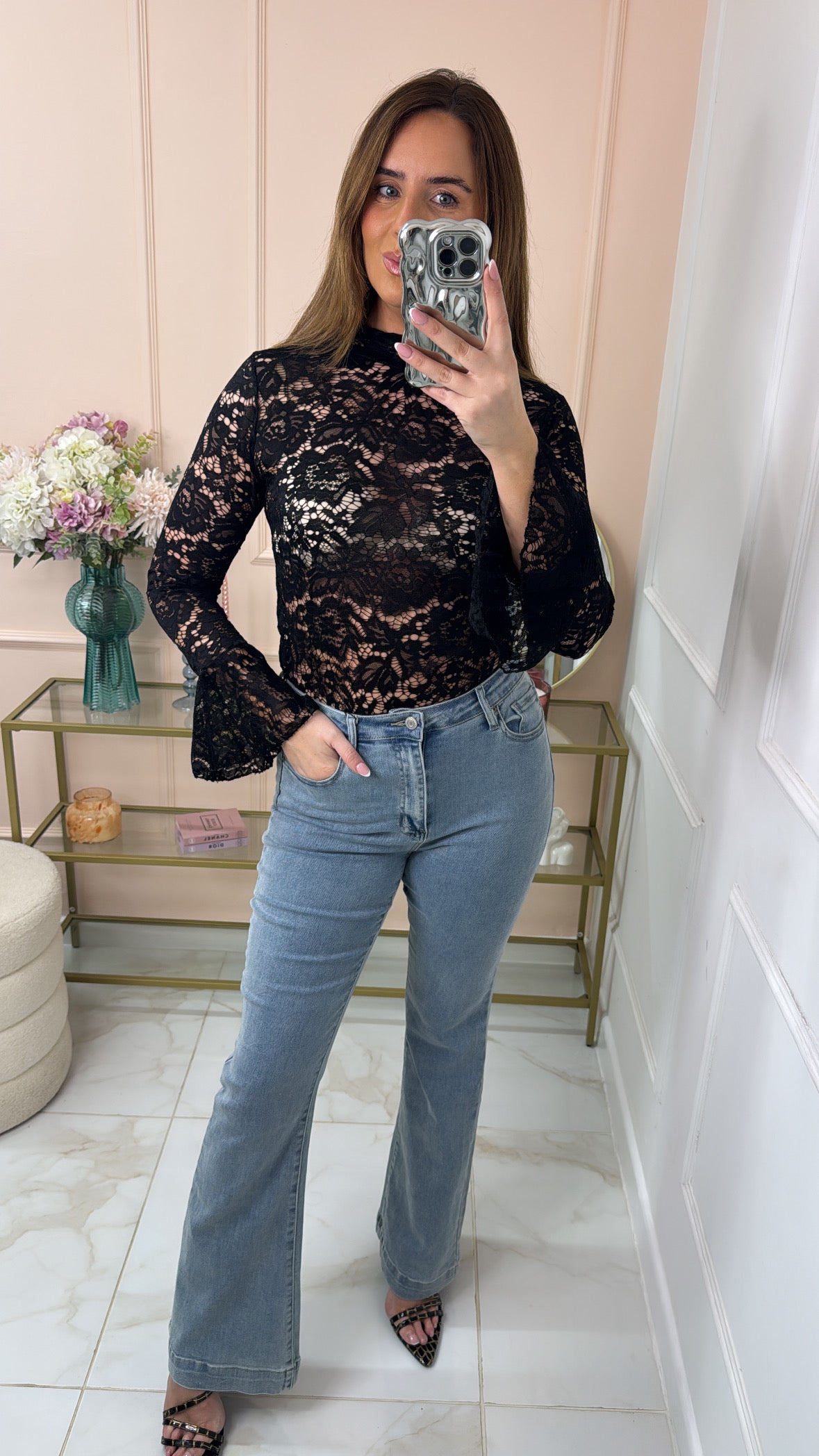 DAHLIA black lace mesh blouse
