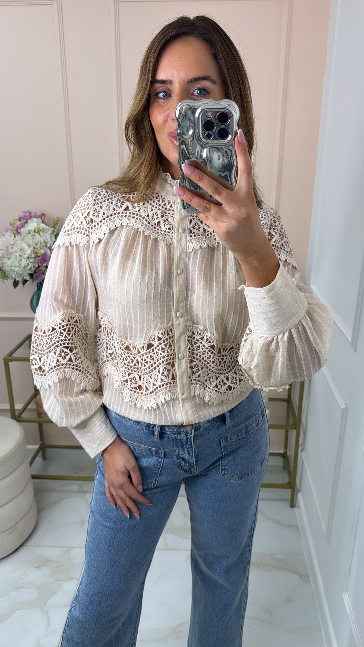 MAEVE beige crochet blouse
