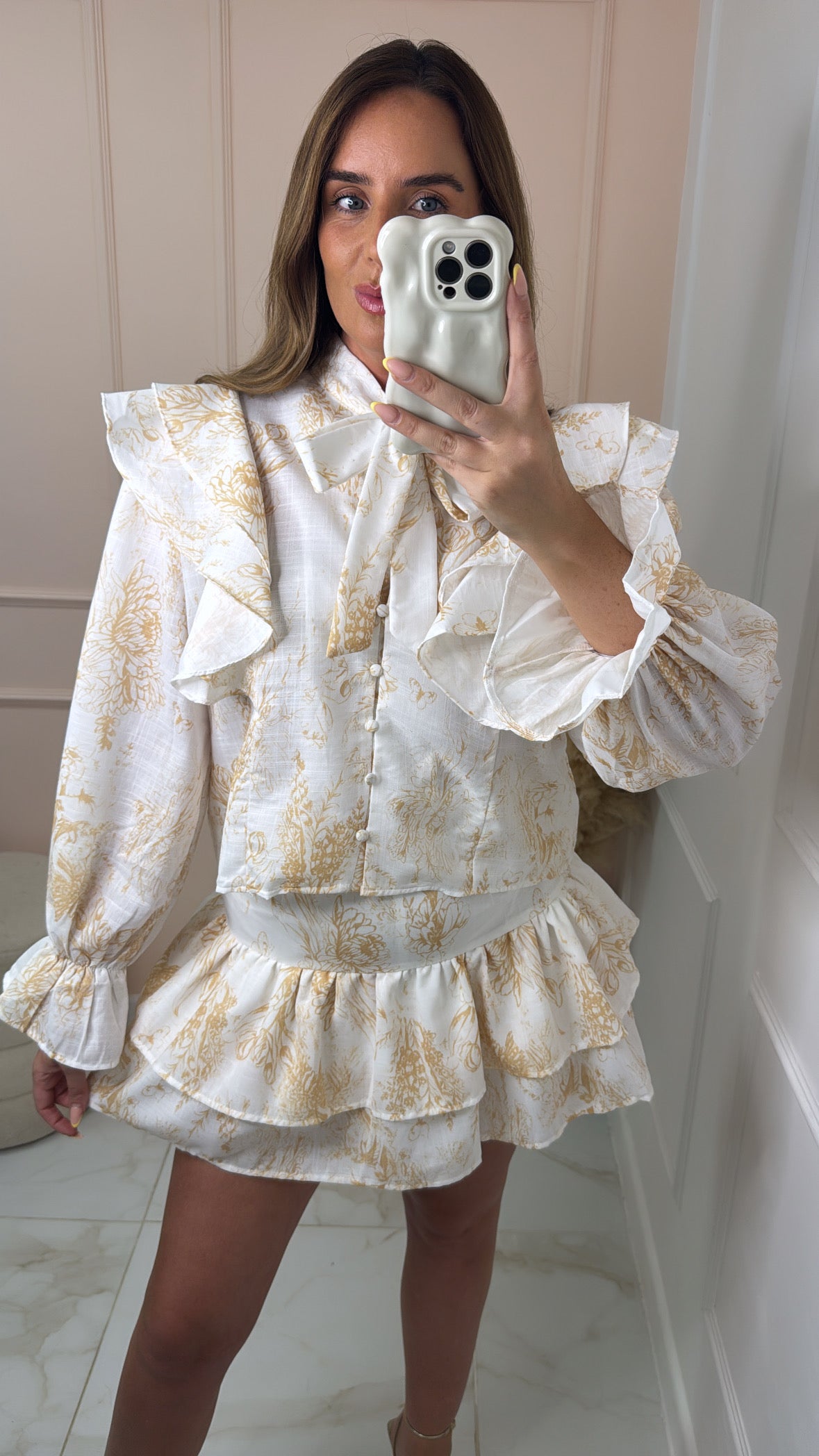 TIFFIANY beige tiered frill skirt set