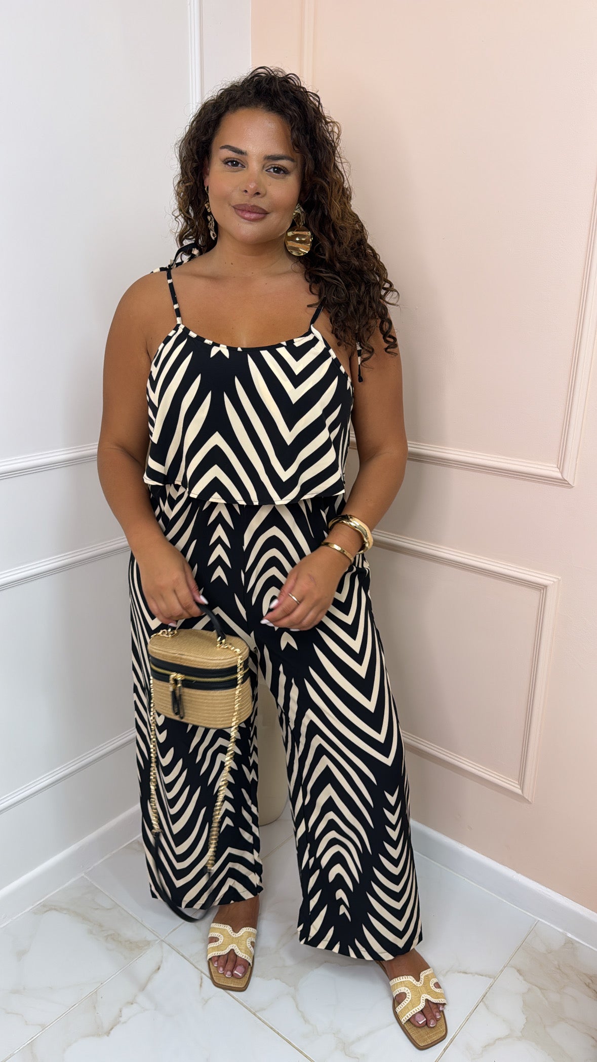 CECE black abstract jumpsuit