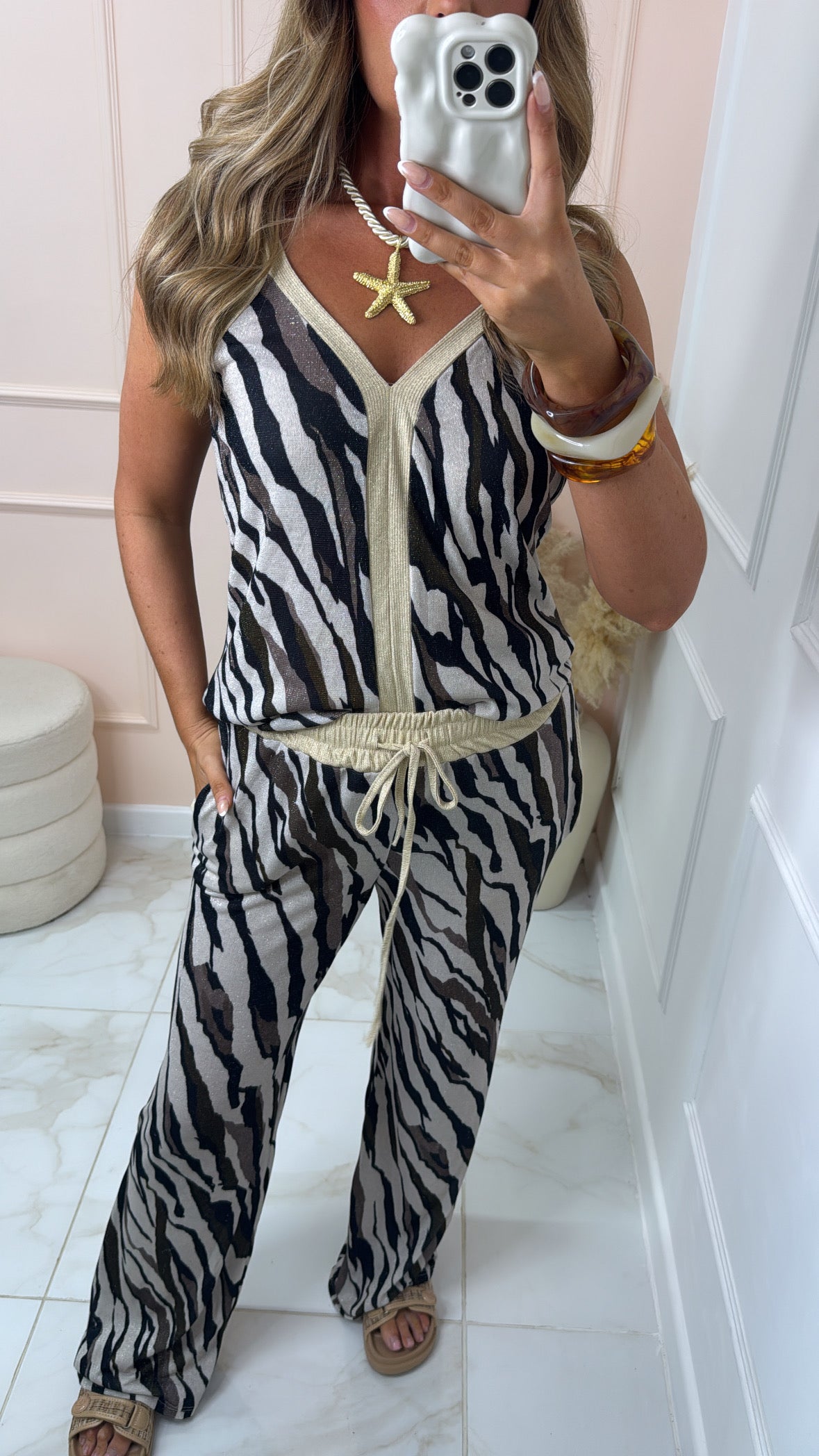 ARABELLA zebra lurex knit trouser set