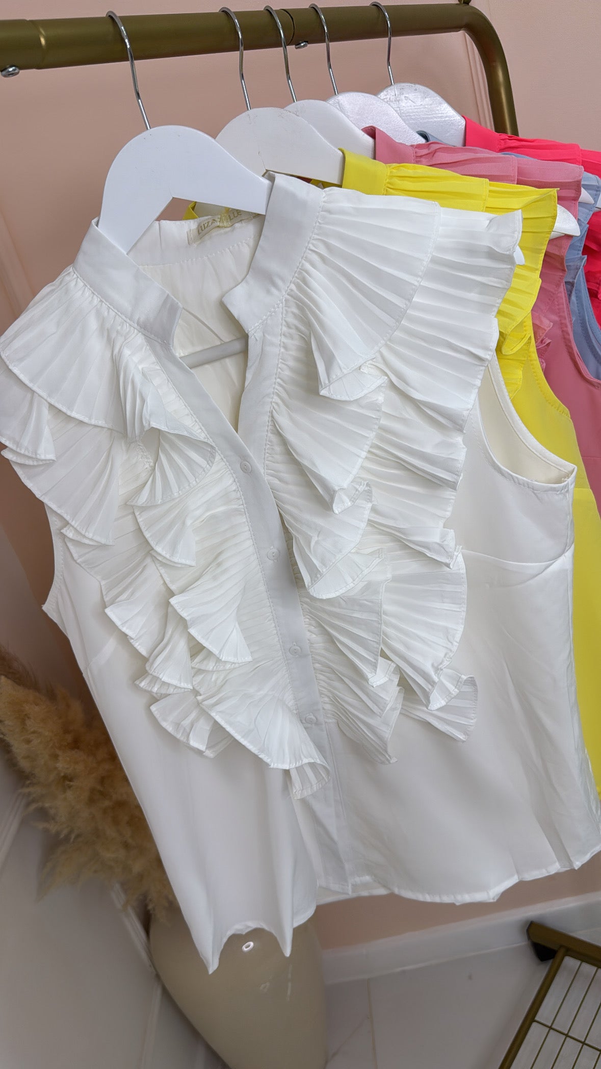 NADIA white ruffle sleeveless blouse