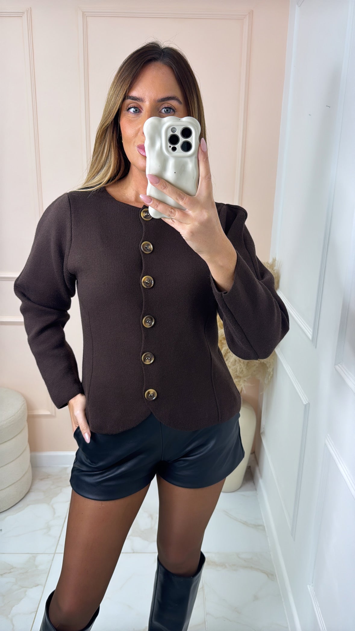JODIE brown button fitted cardigan