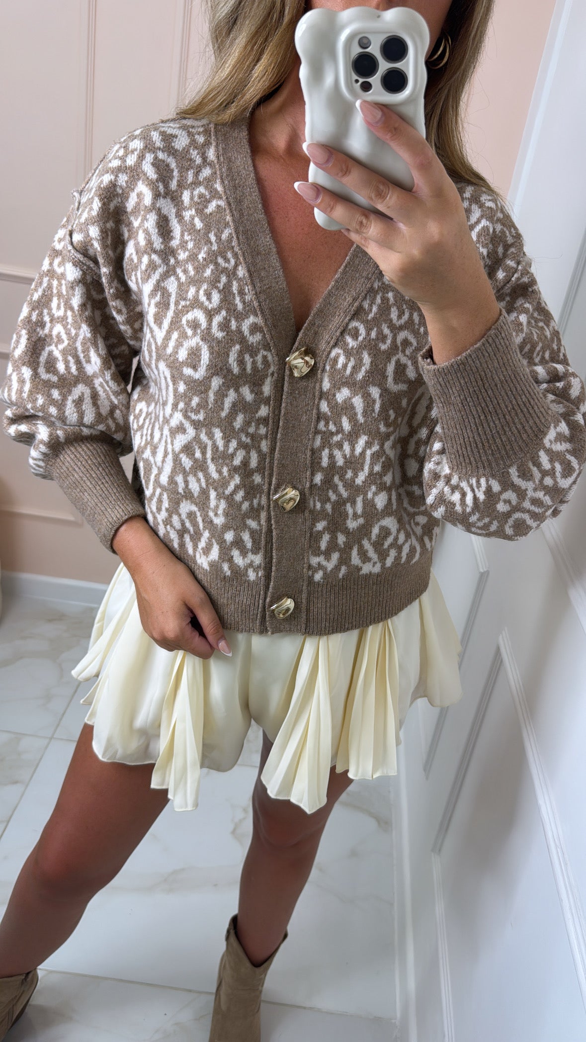 LAURA beige leopard print cardigan