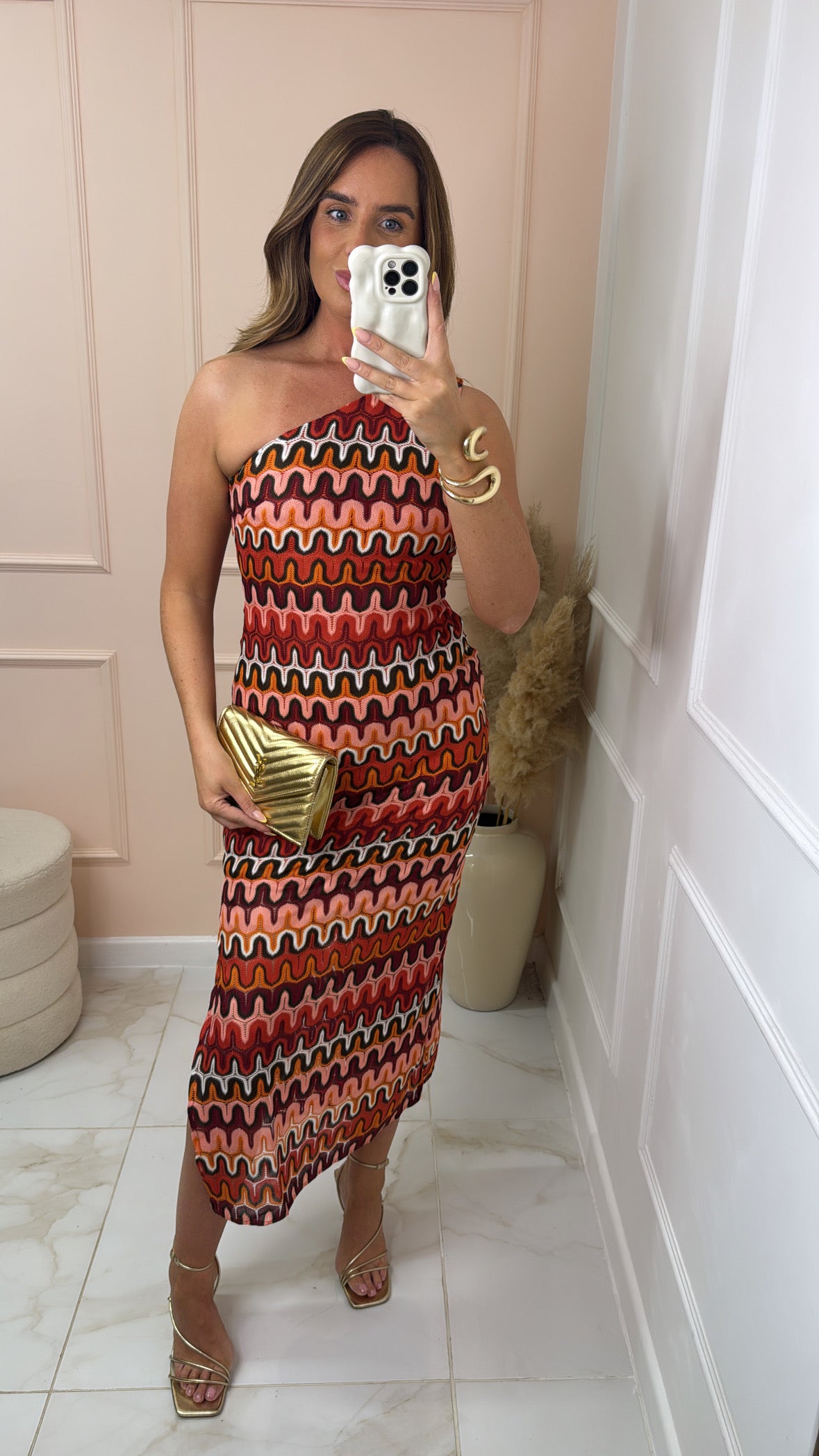 UNA orange knit one shoulder dress