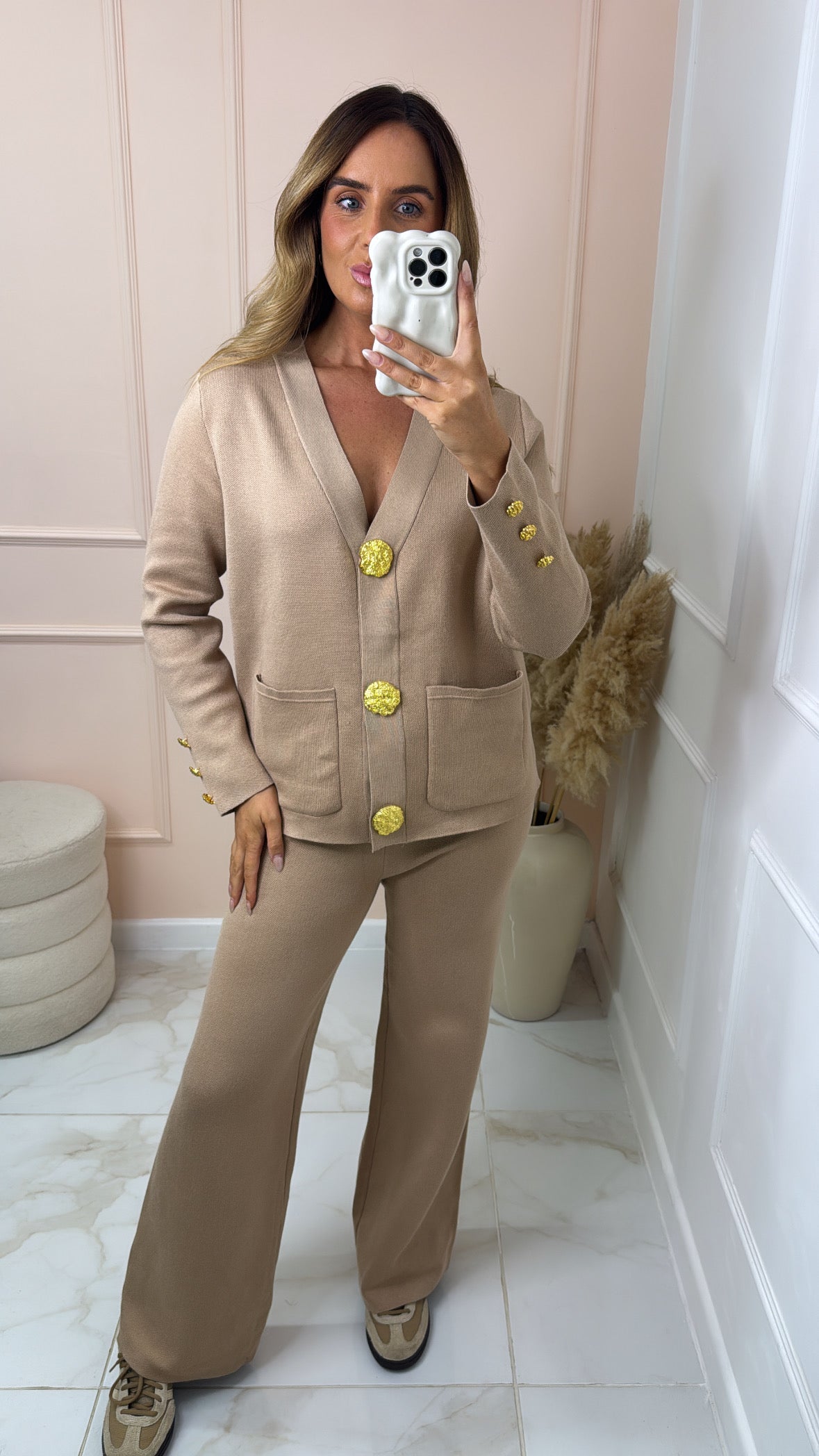 MYLA beige button cardigan trouser set