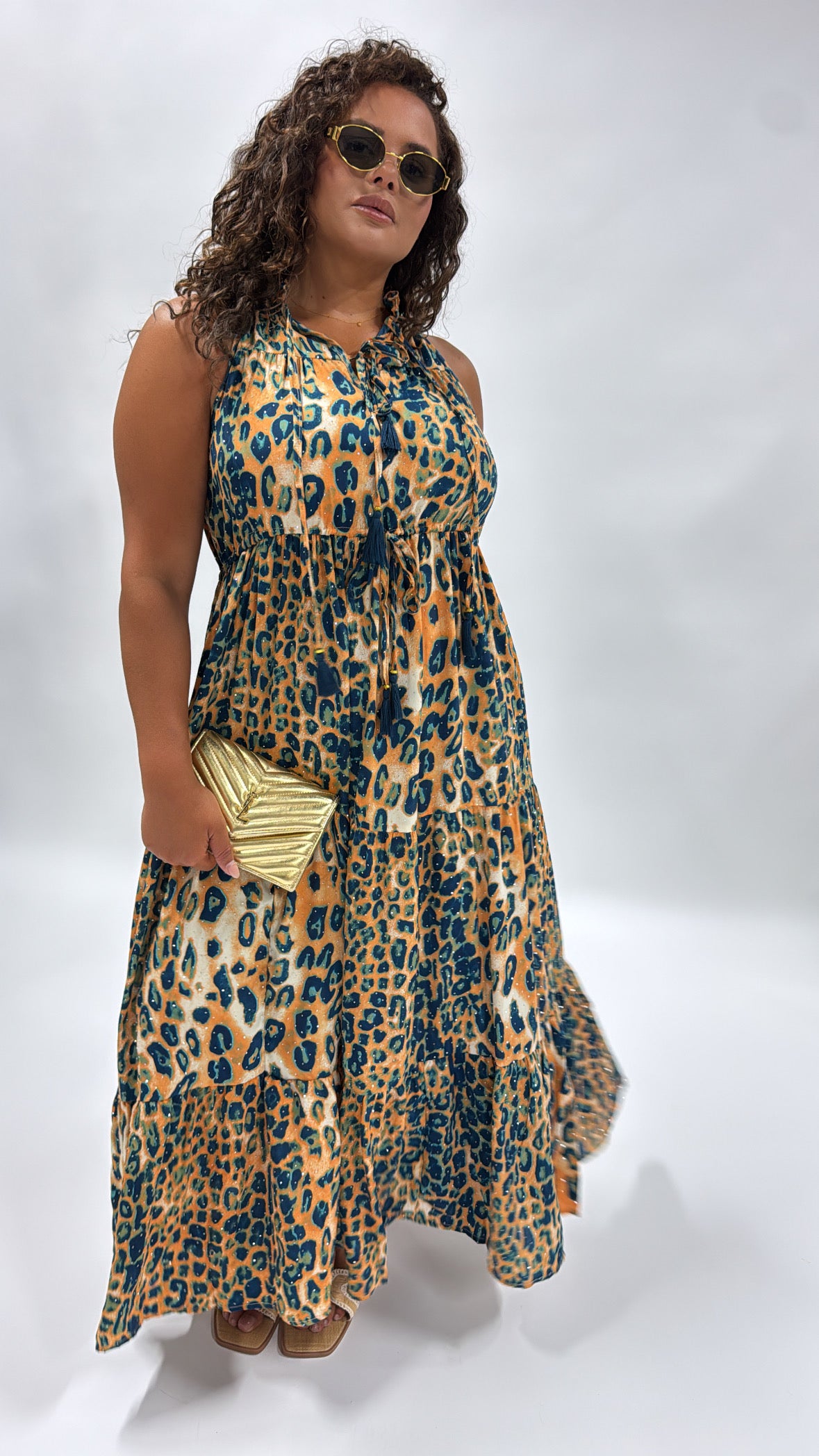 FIFI orange diamante animal print maxi dress