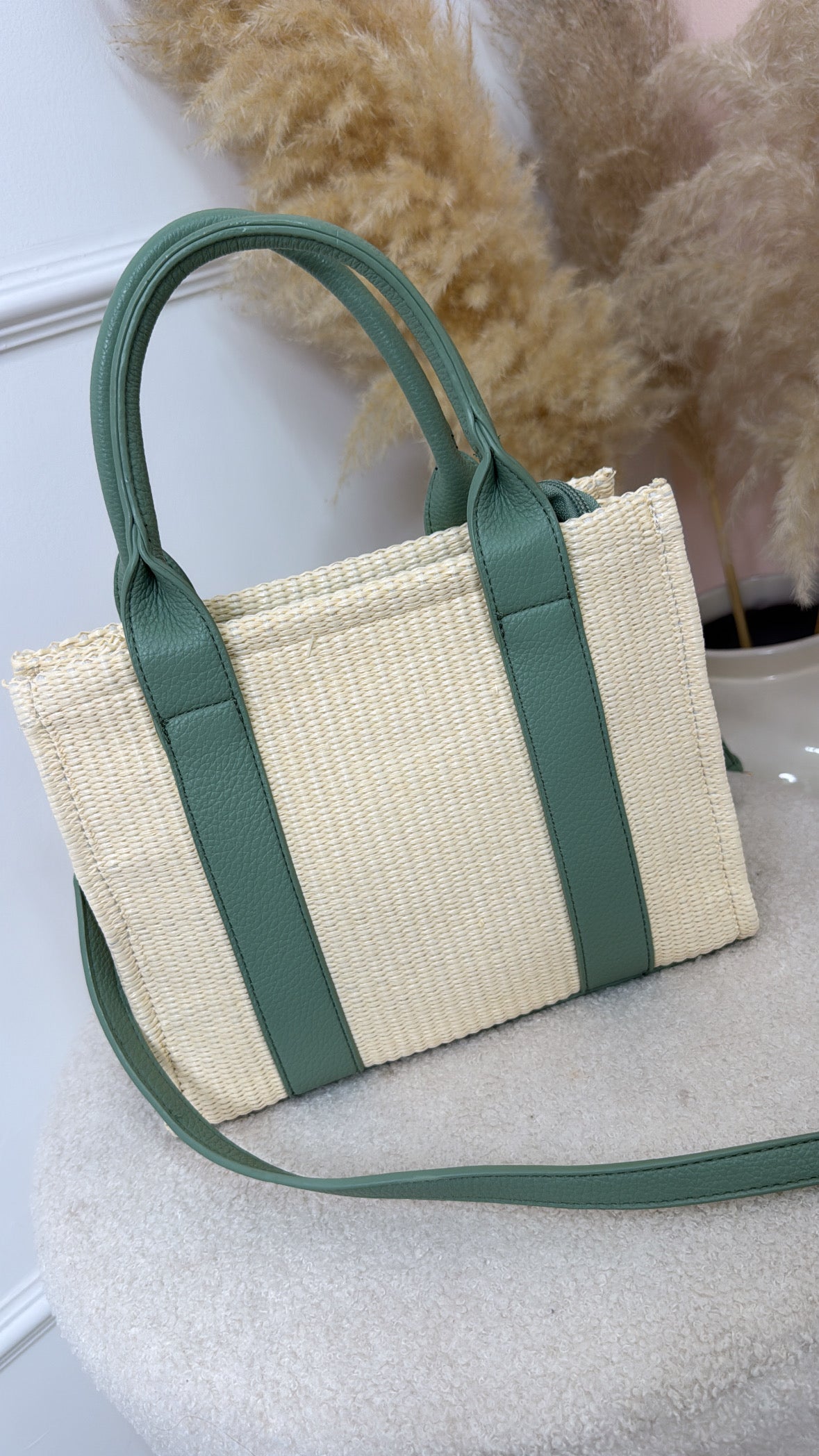 APRIL sage woven tote bag