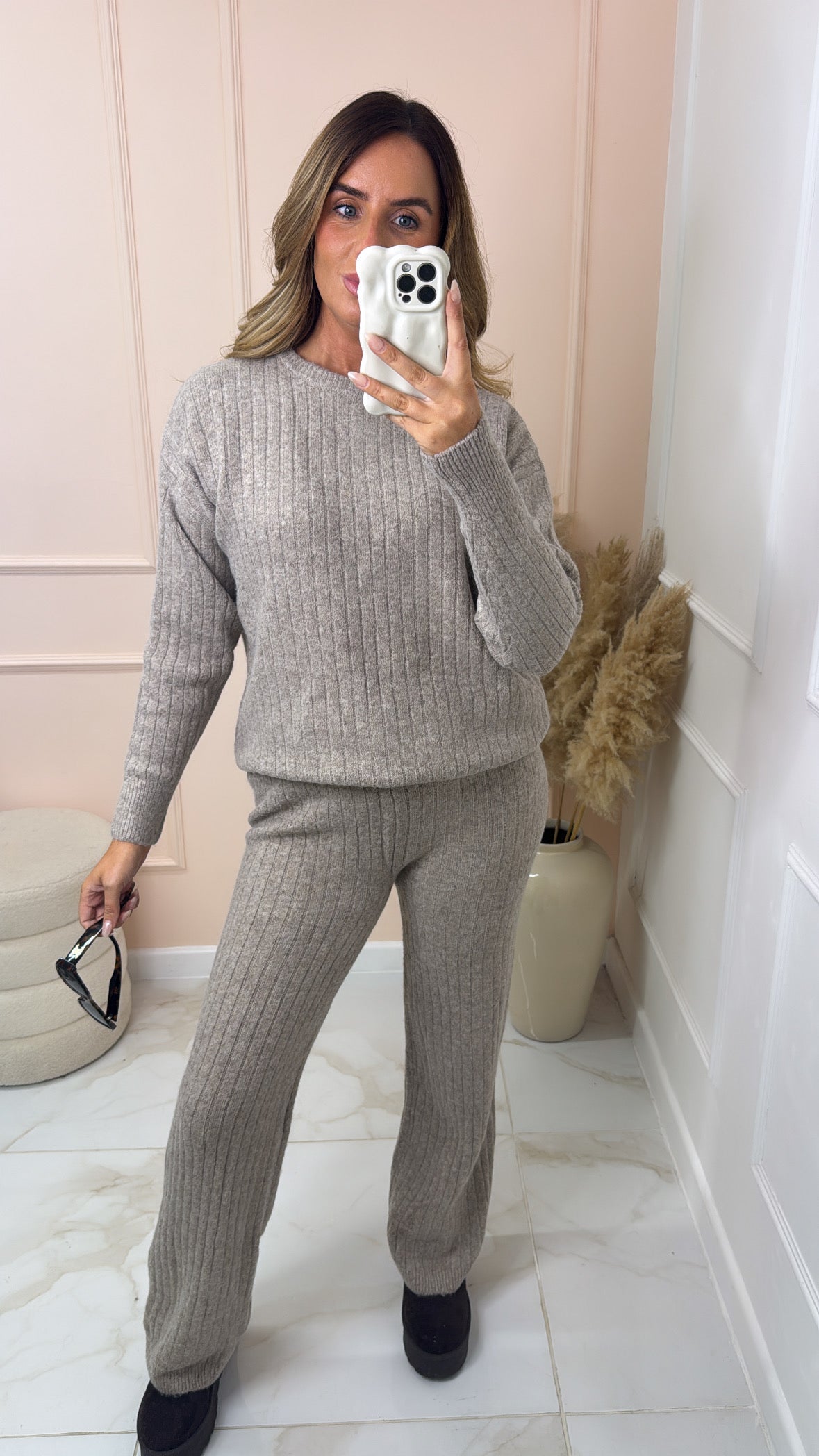 MILLIE taupe ribbed soft knit lounge set