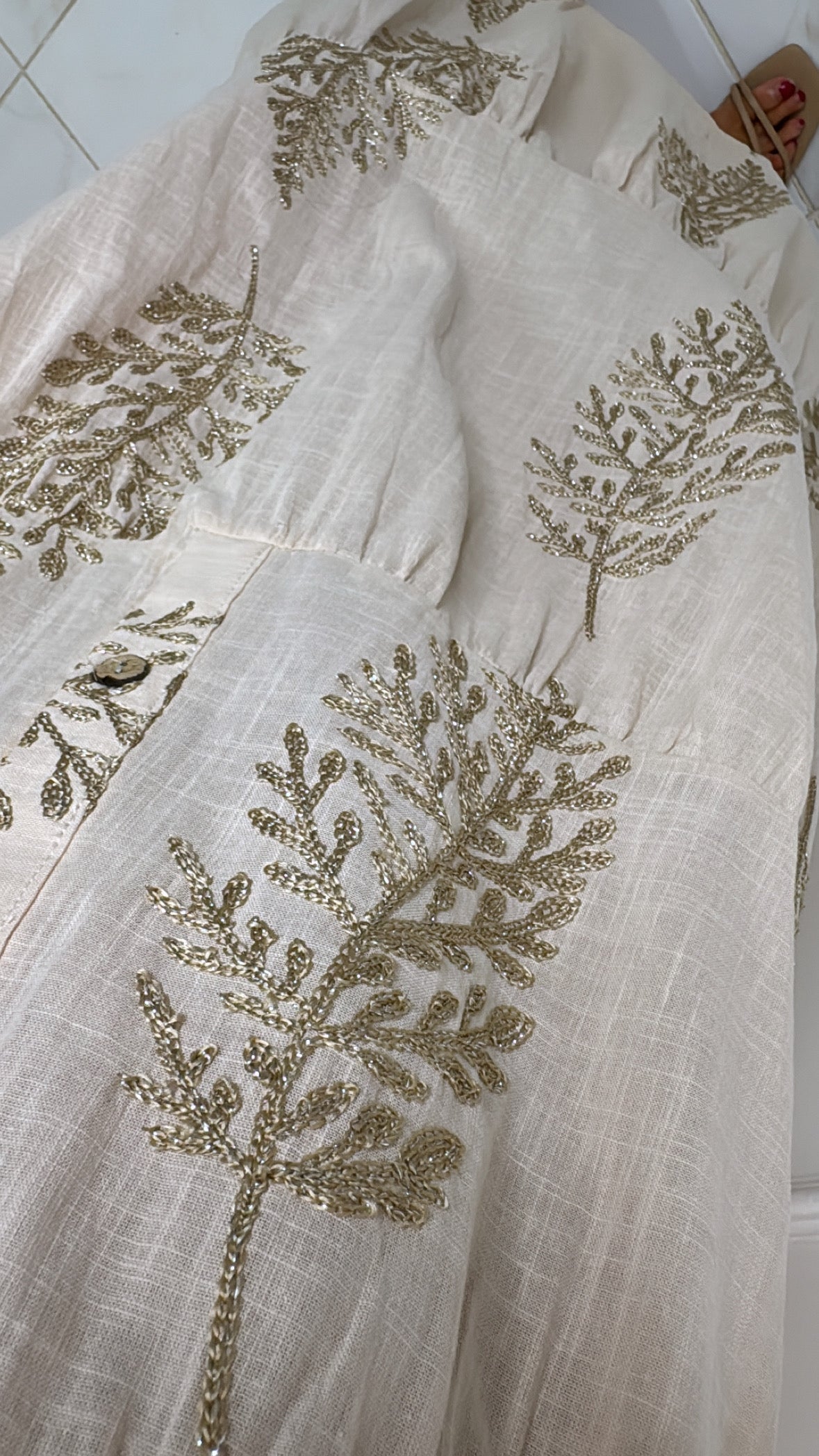 LILY beige embroidered paisley tiered dress
