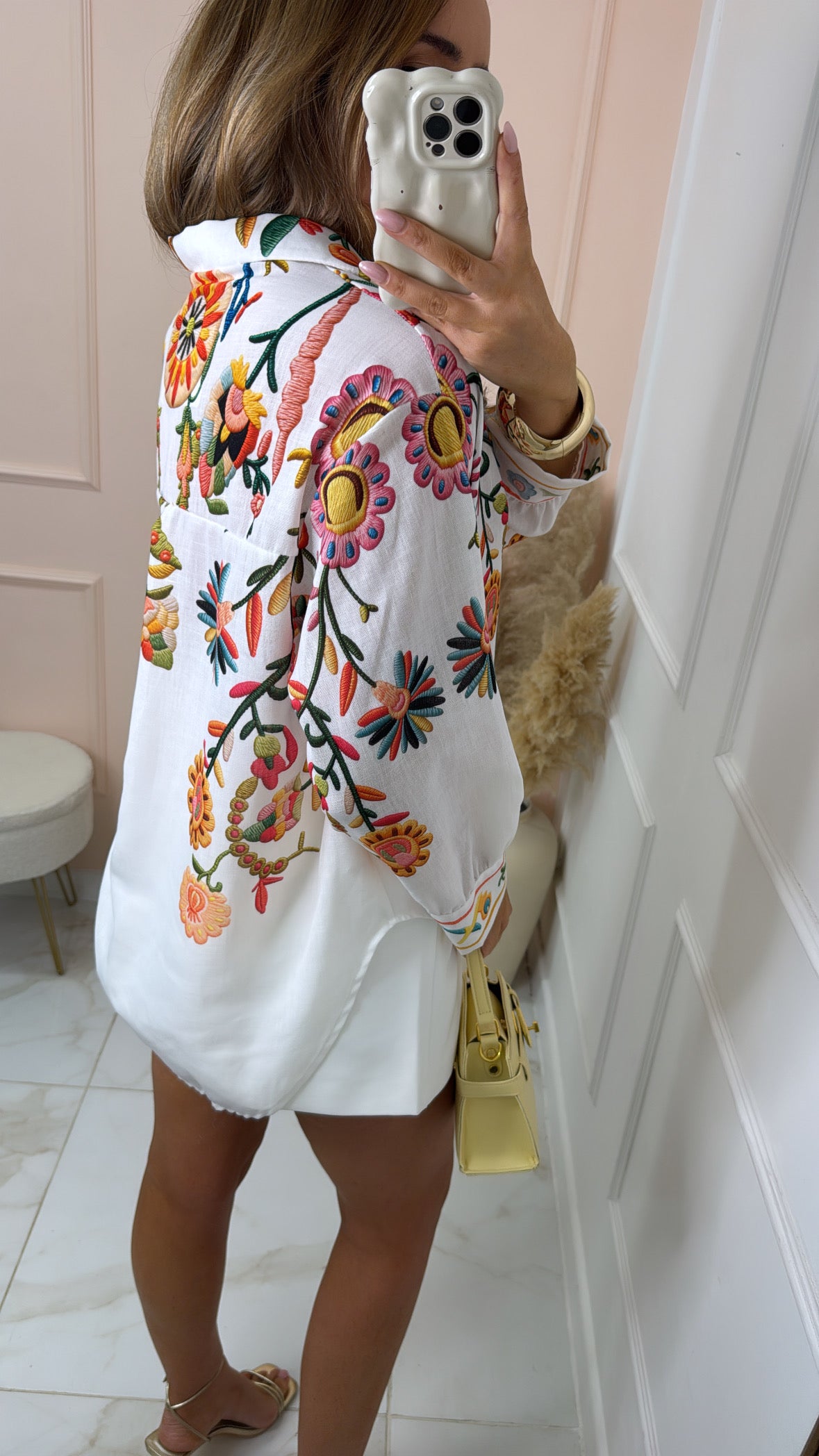 MINNIE cream multi floral printed blouse