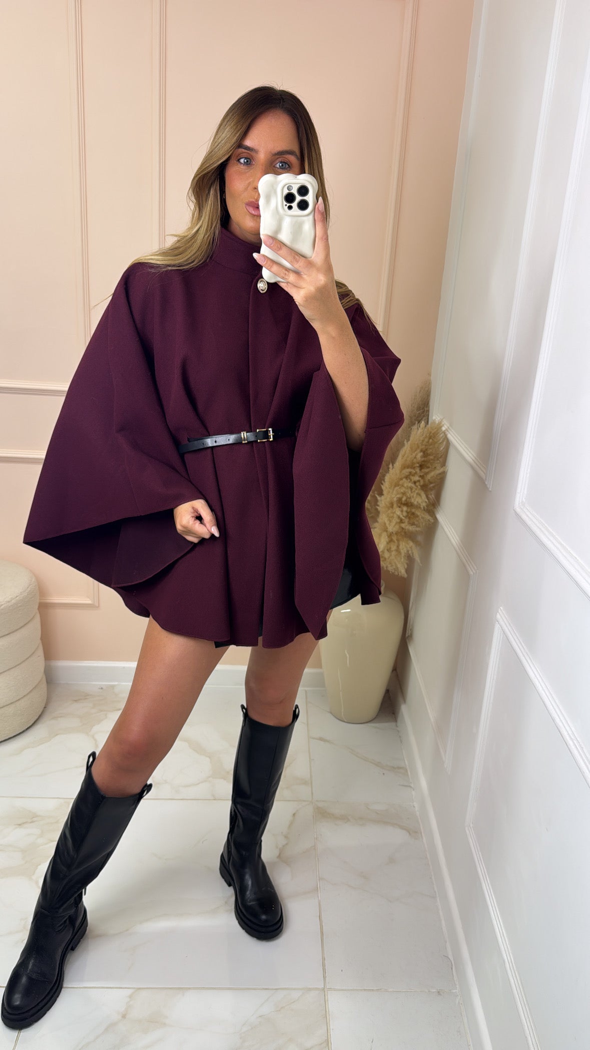KAYLEIGH wine oversized belted cape