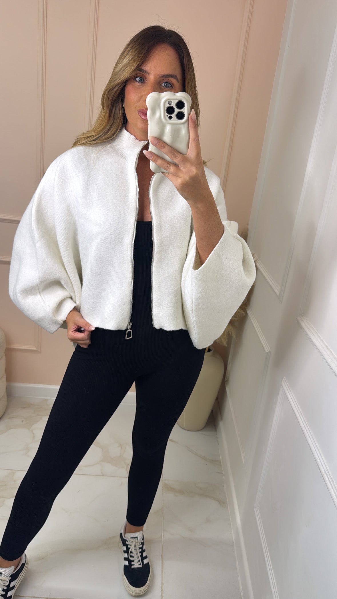 BETH cream dip hem flared sleeve cardigan