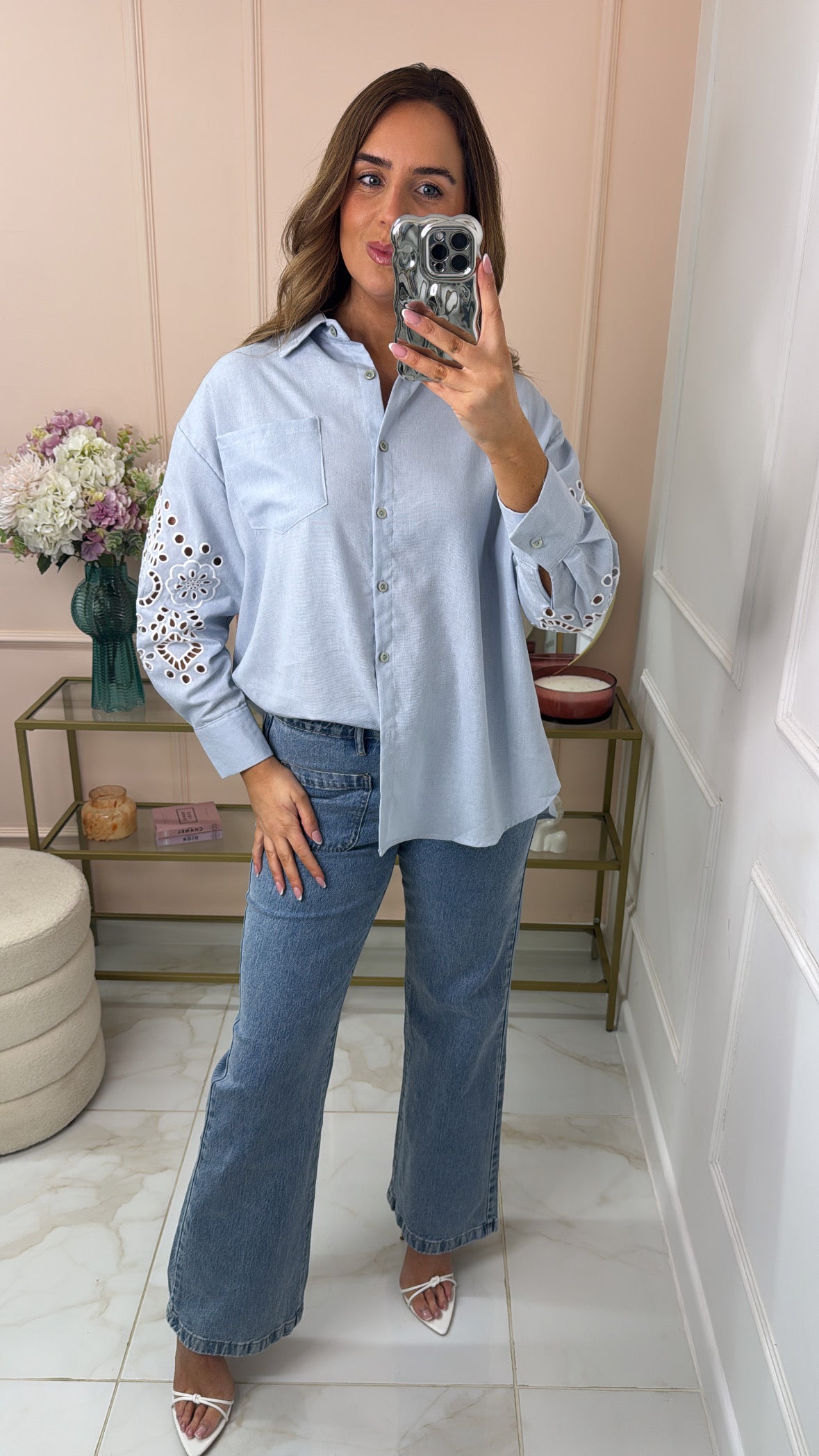 LORI powder blue anglaise linen shirt