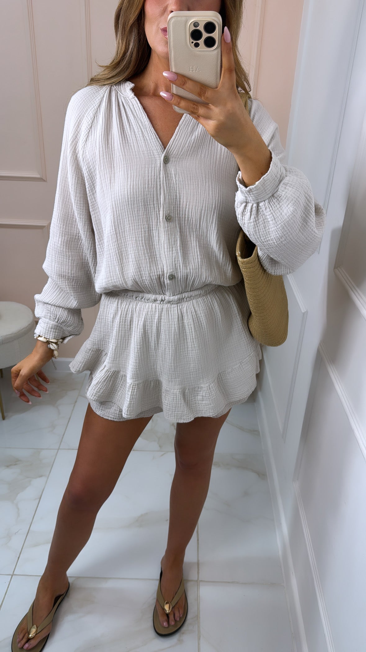 LULU stone cheesecloth playsuit