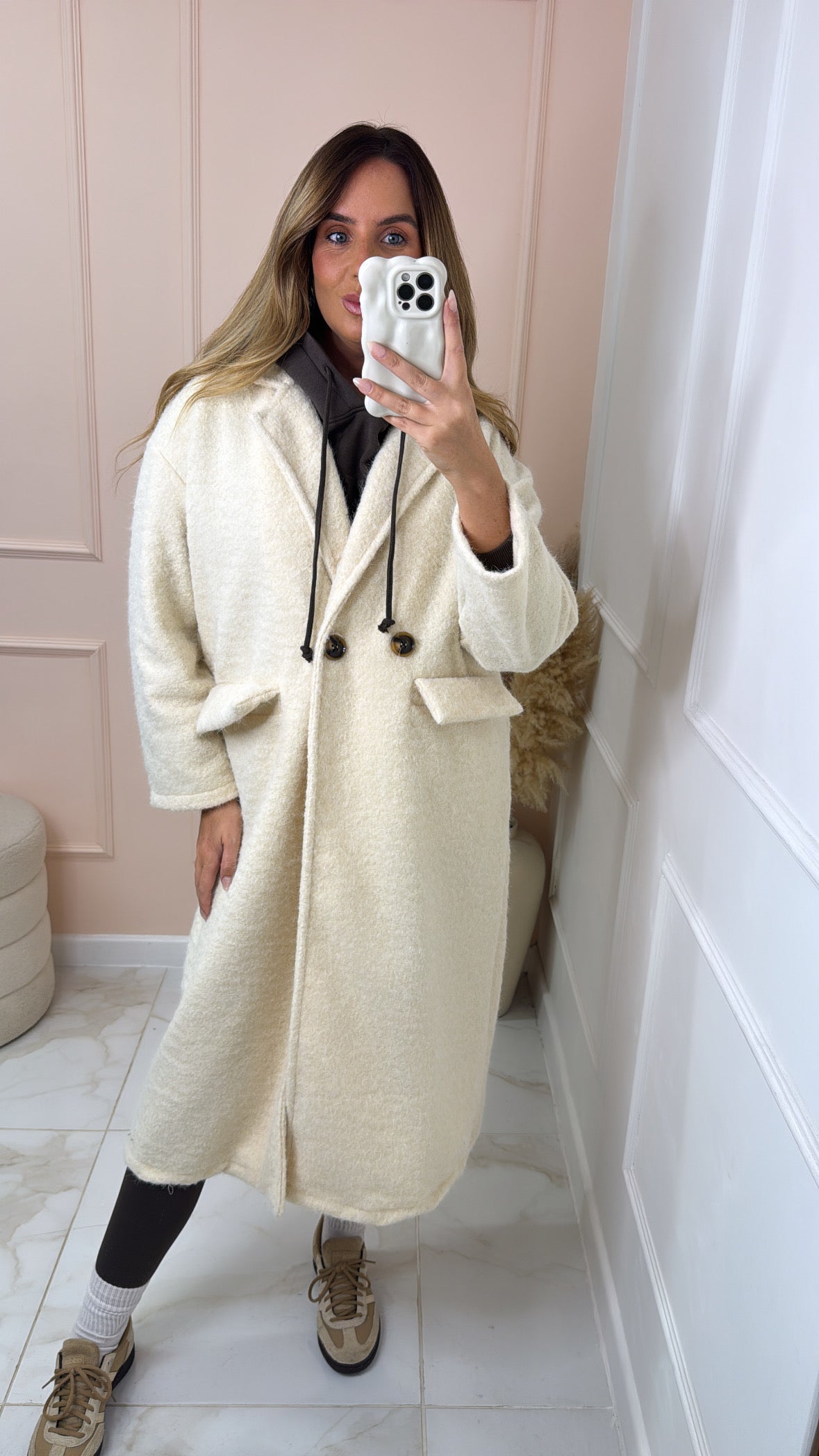 ASTRID cream boucle double breasted long coat