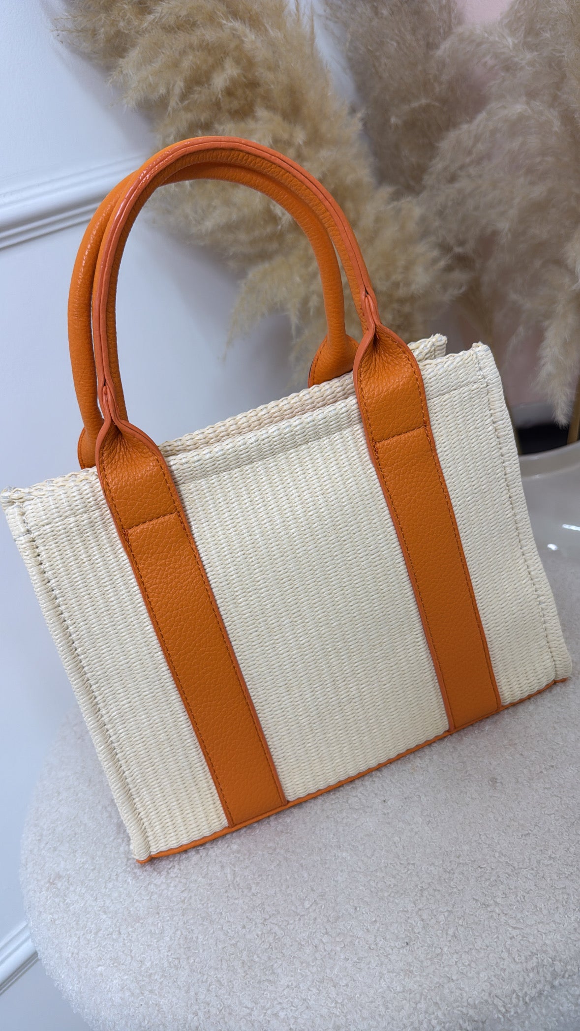 APRIL orange woven tote bag