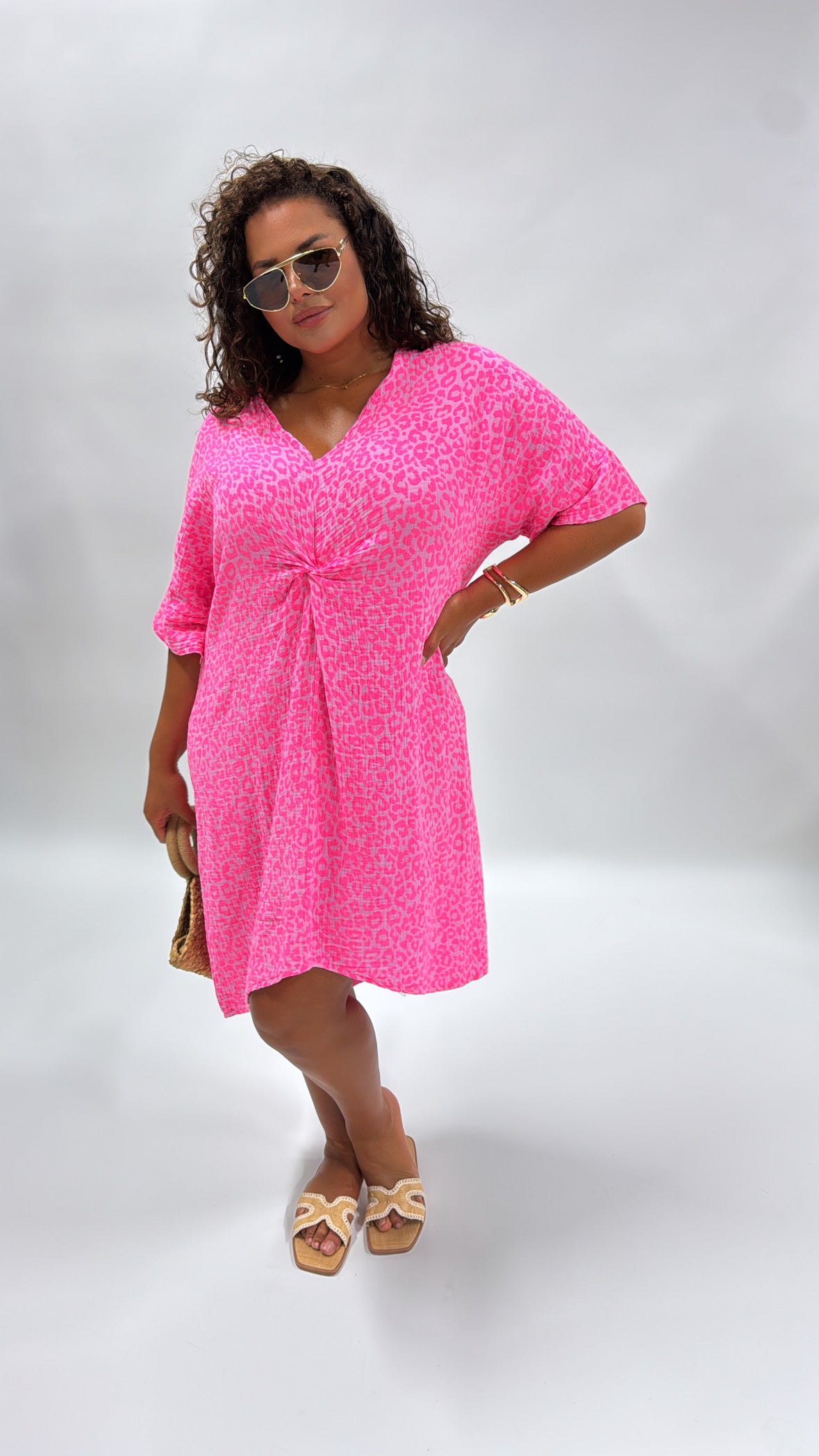 PIPER pink leopard knot front dress