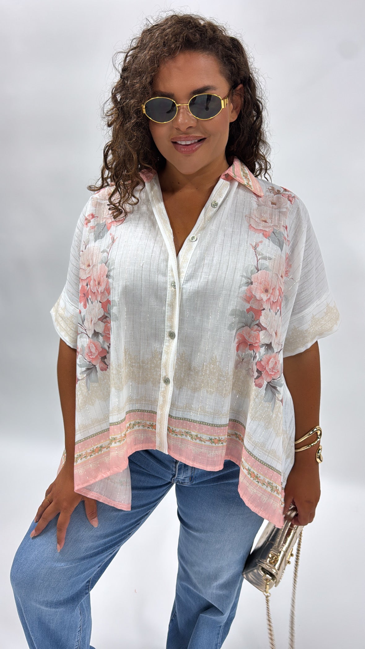 ISABELLA white floral printed blouse