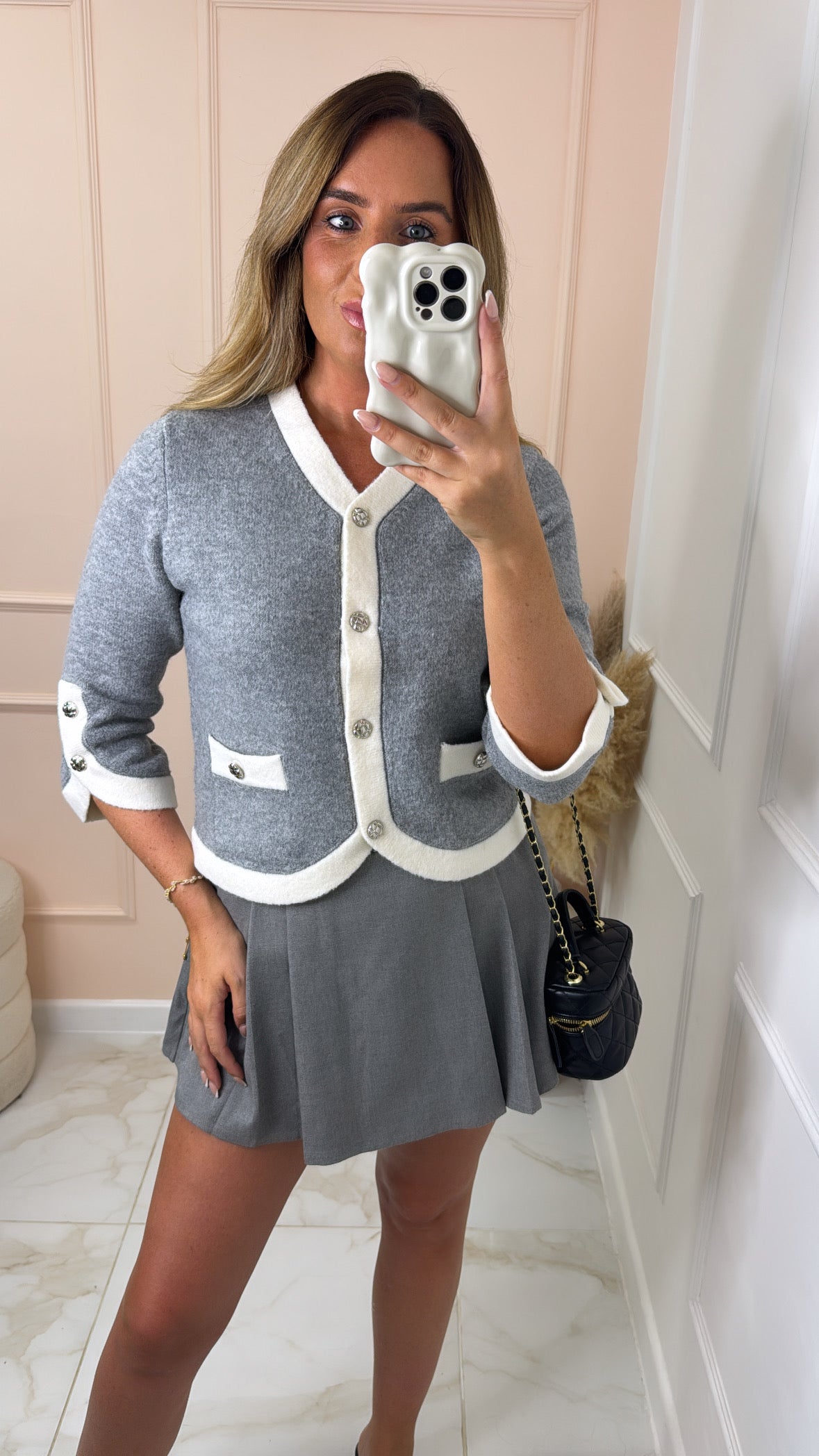 ABBIE grey contrast button front cardigan