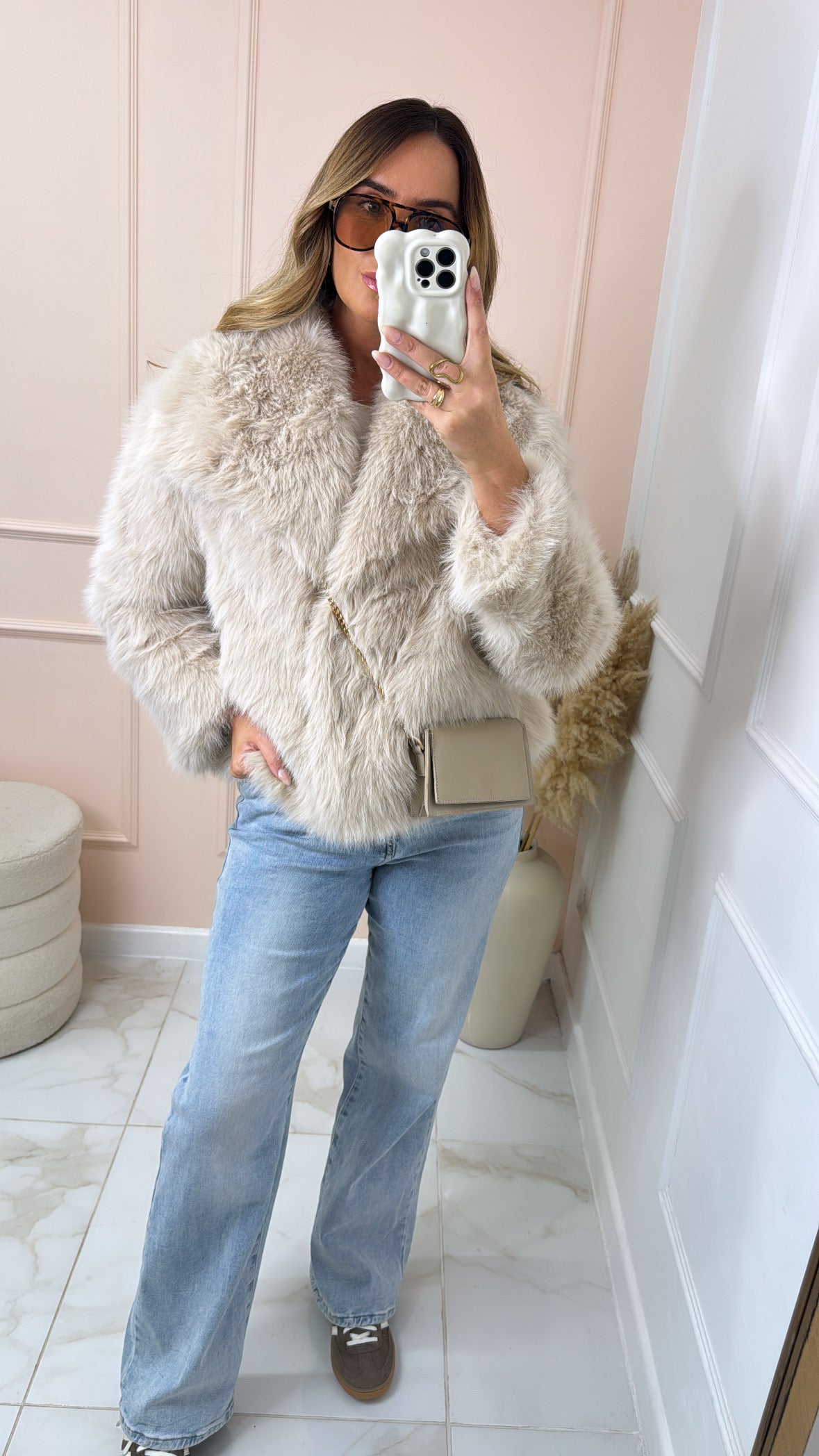 KEELEY beige faux fur soft jacket
