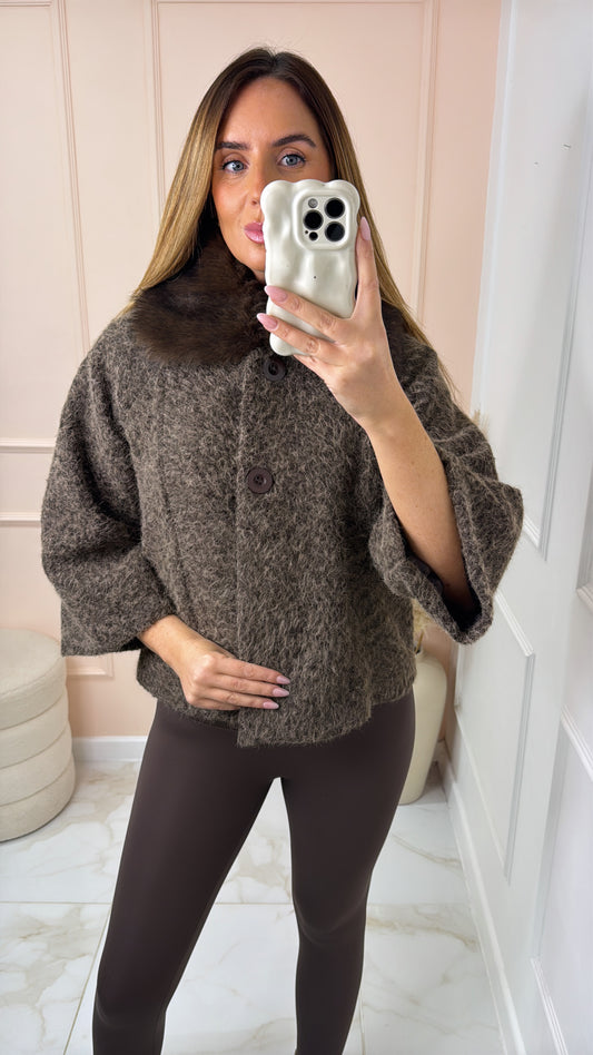 LACEY brown faux fur collar jacket