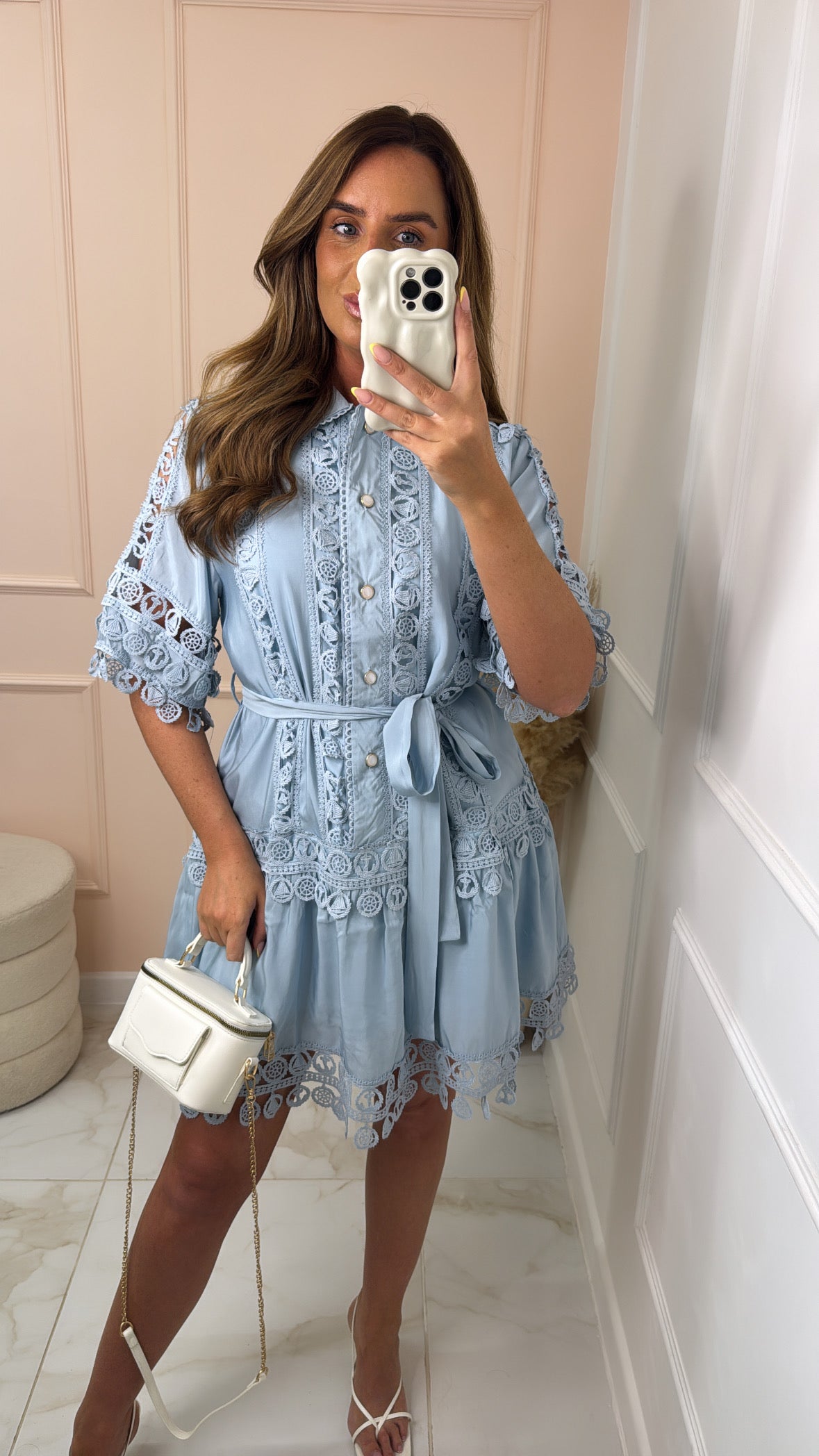 AVA powder blue belted mini dress