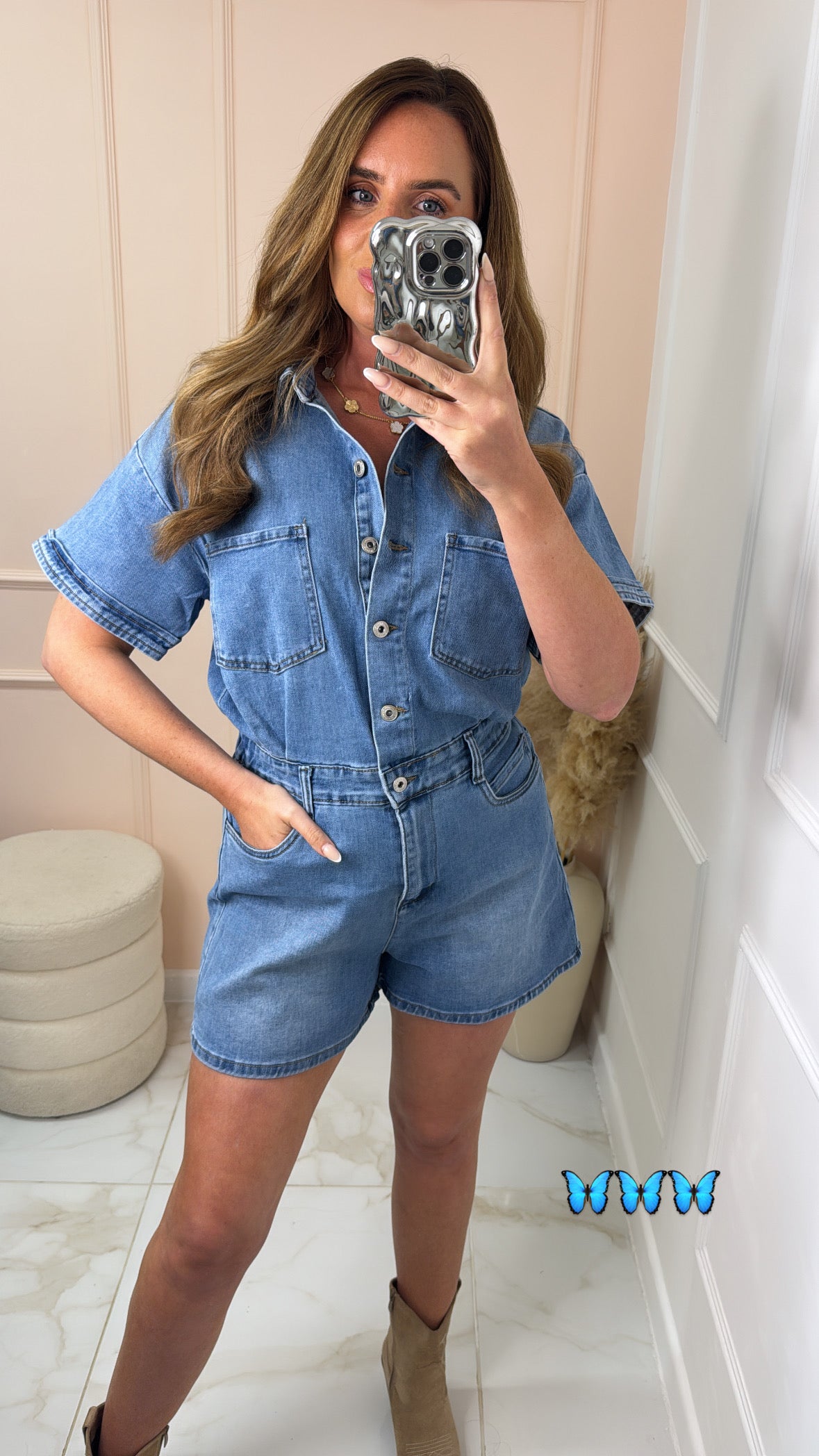 SIAN mid blue denim playsuit