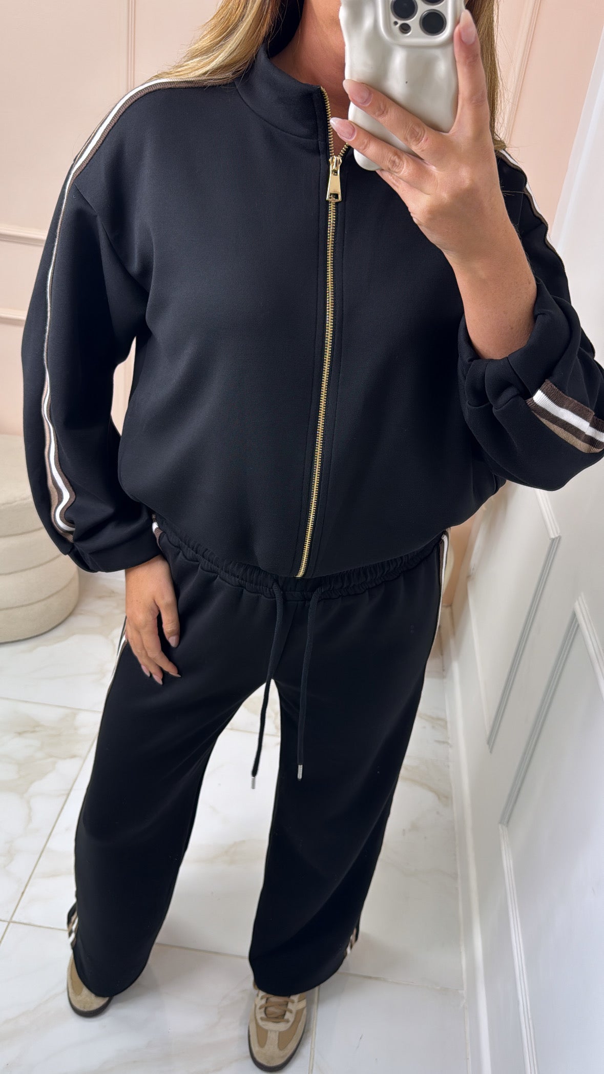 NADA black sports luxe side stripe tracksuit