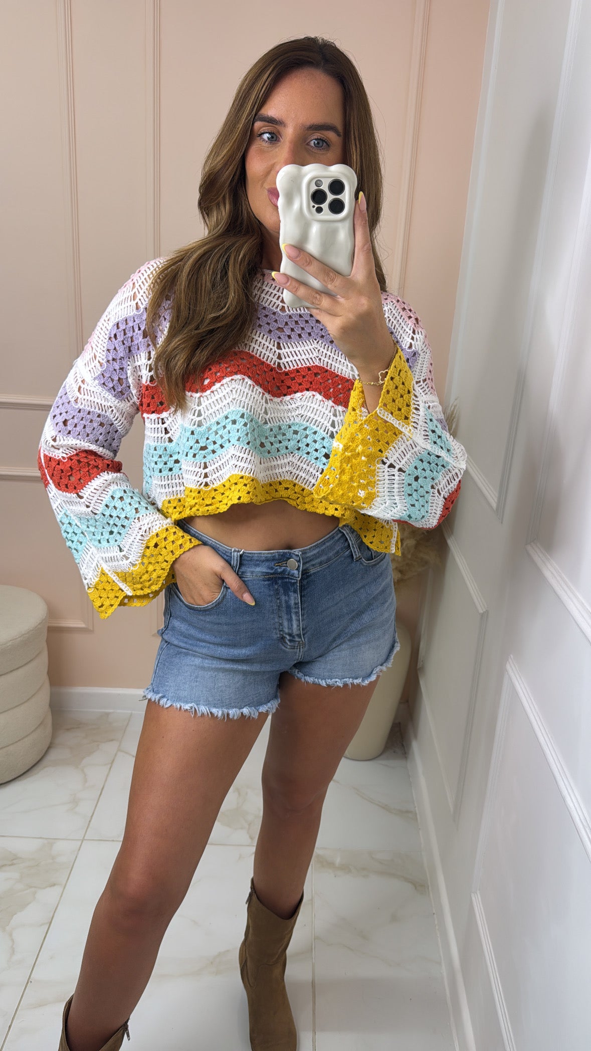 GABRIELLA multi striped crochet top