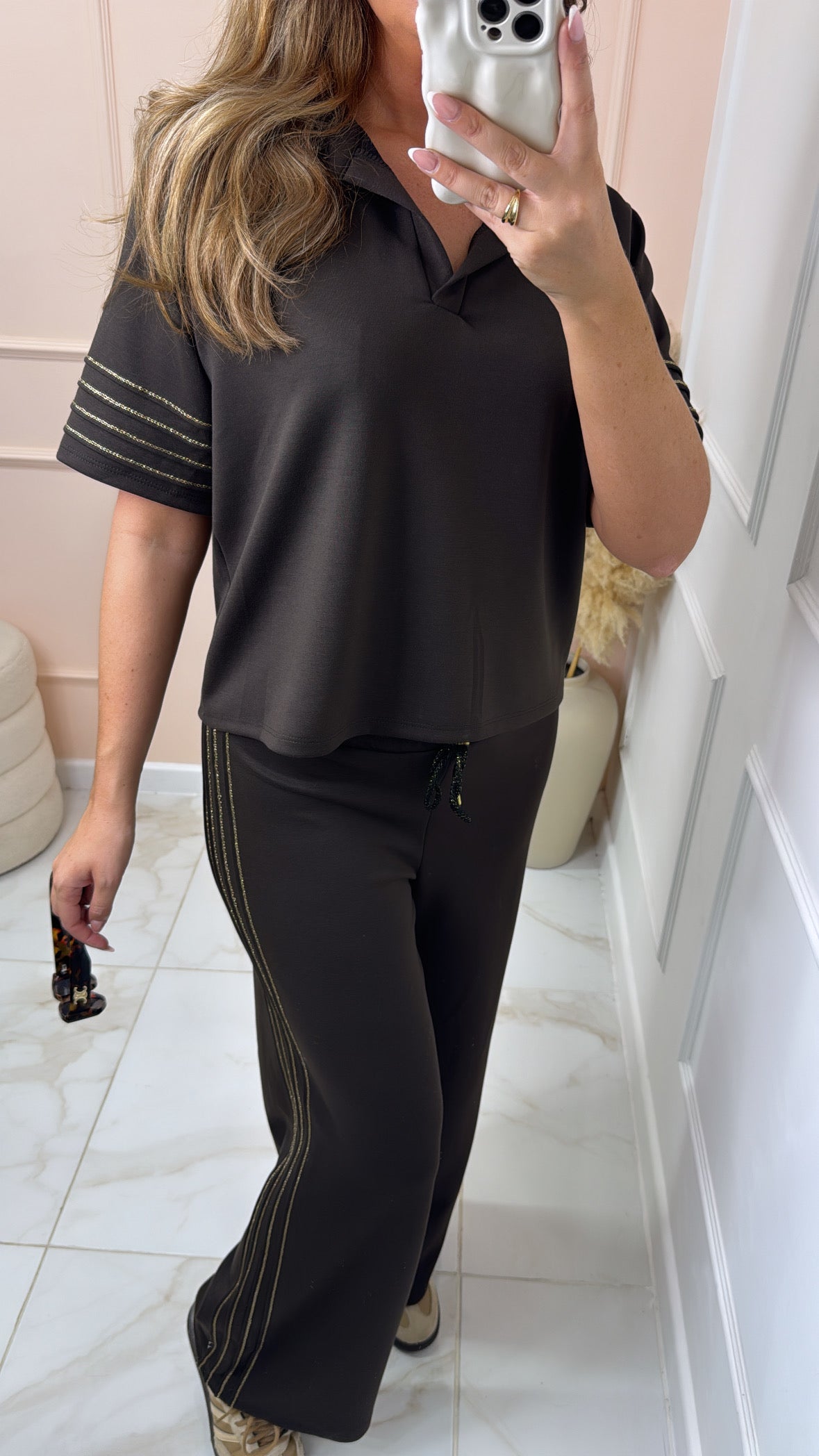 BETHANY brown metallic collared lounge set