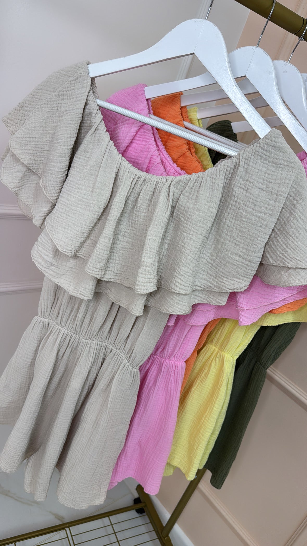 JAYDA stone bardot frill playsuit