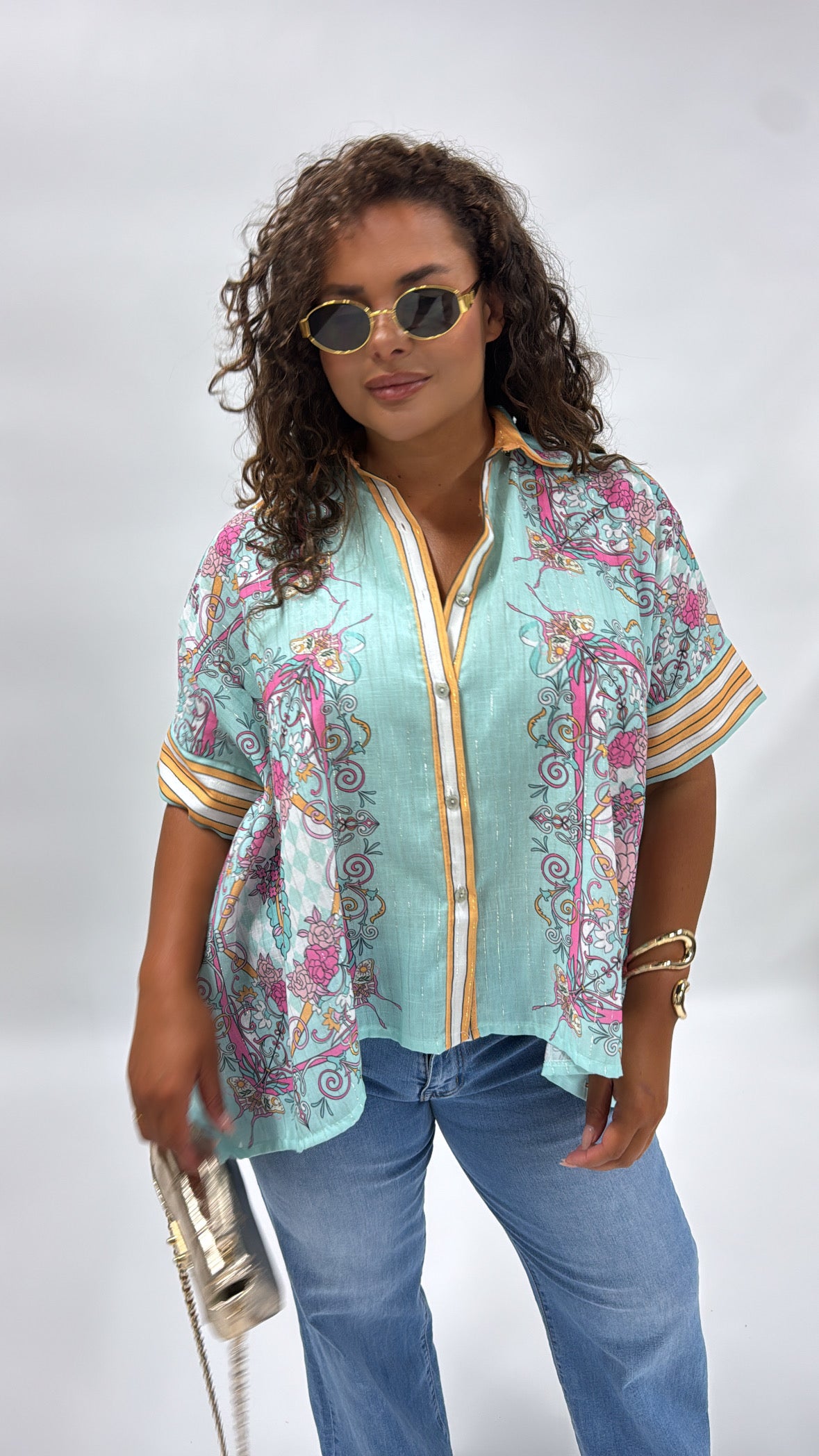 ISABELLA blue floral printed blouse