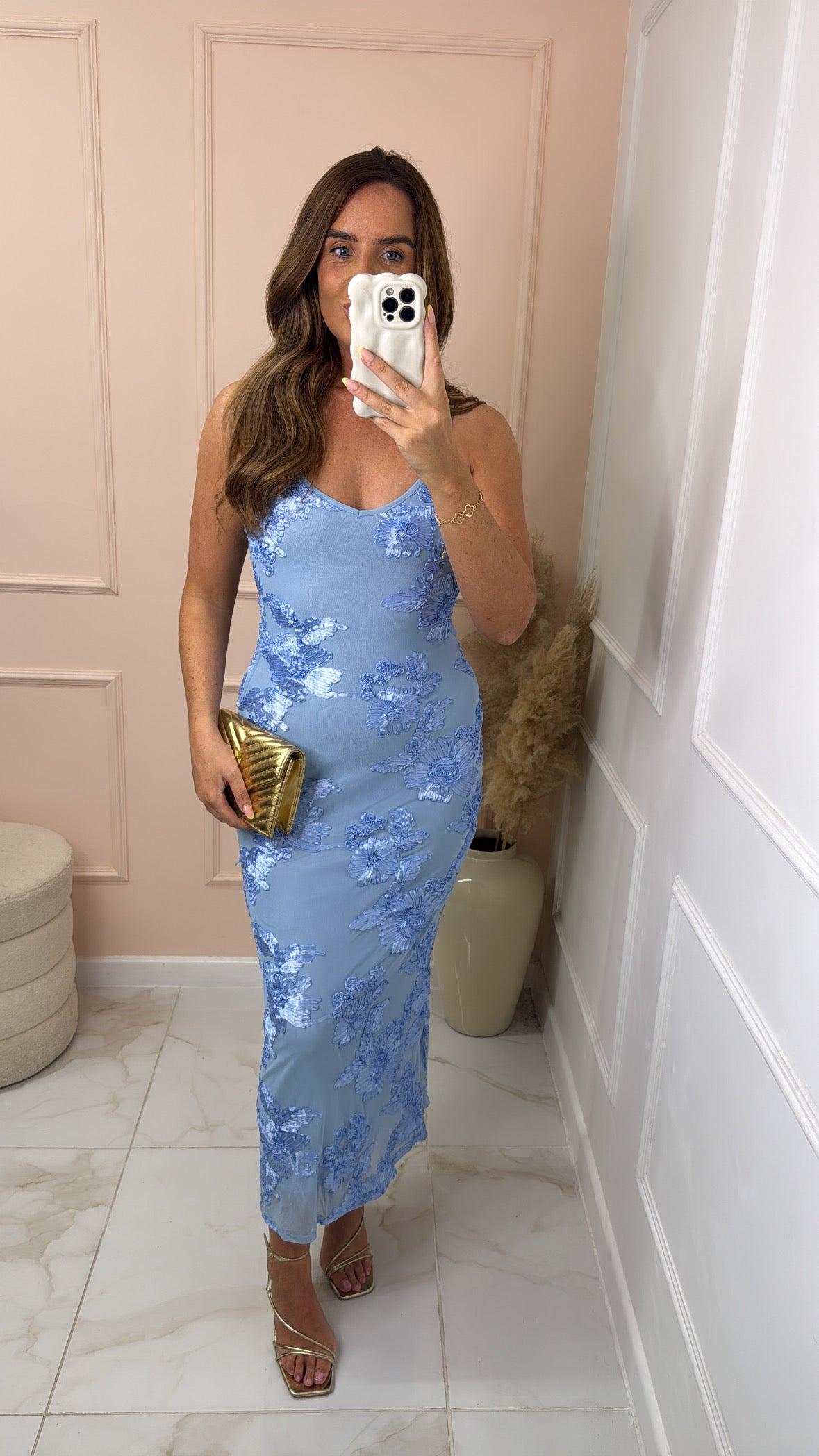 GRACIE blue floral strappy midi dress