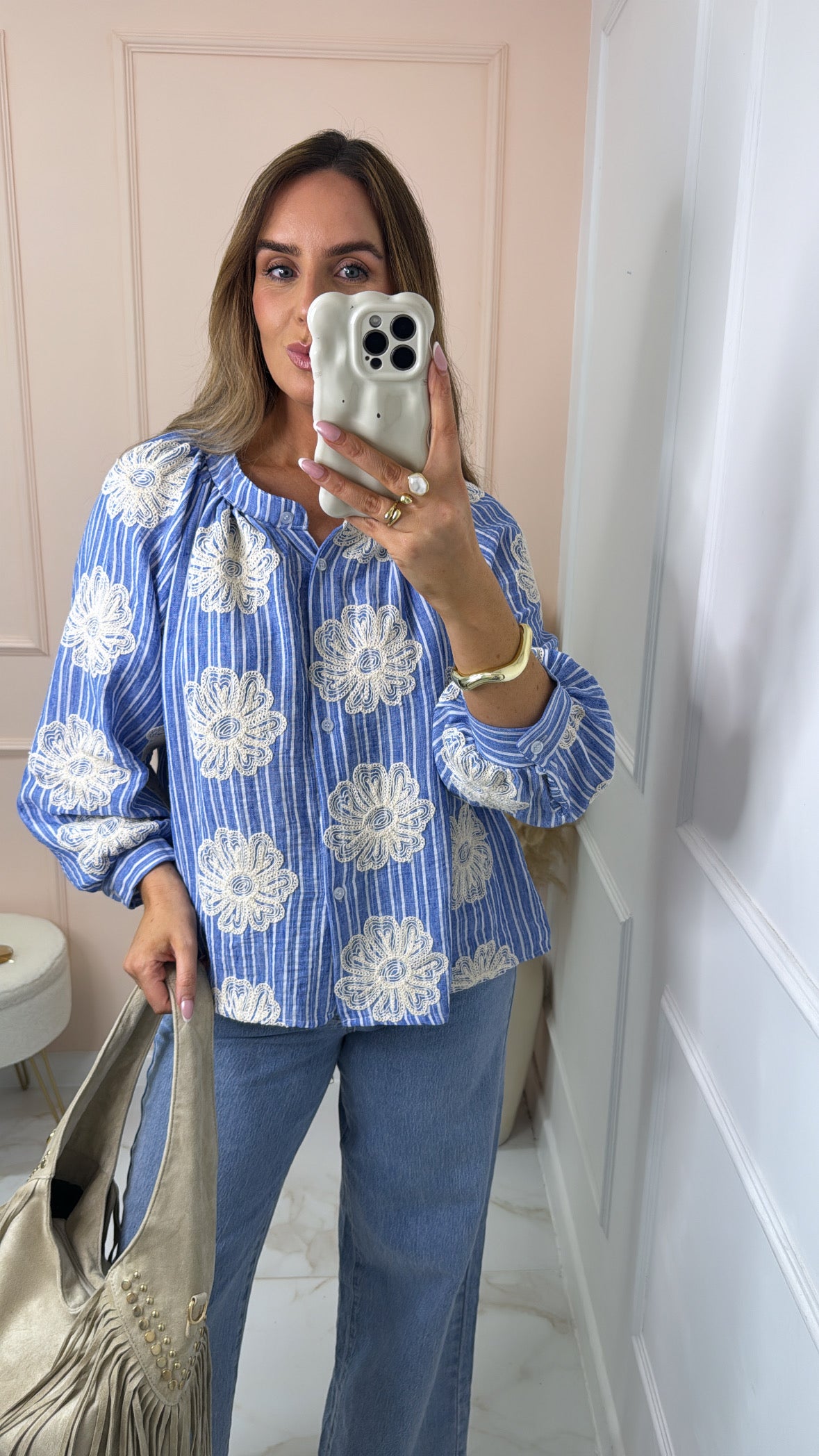 EVELYN blue floral embroidered blouse