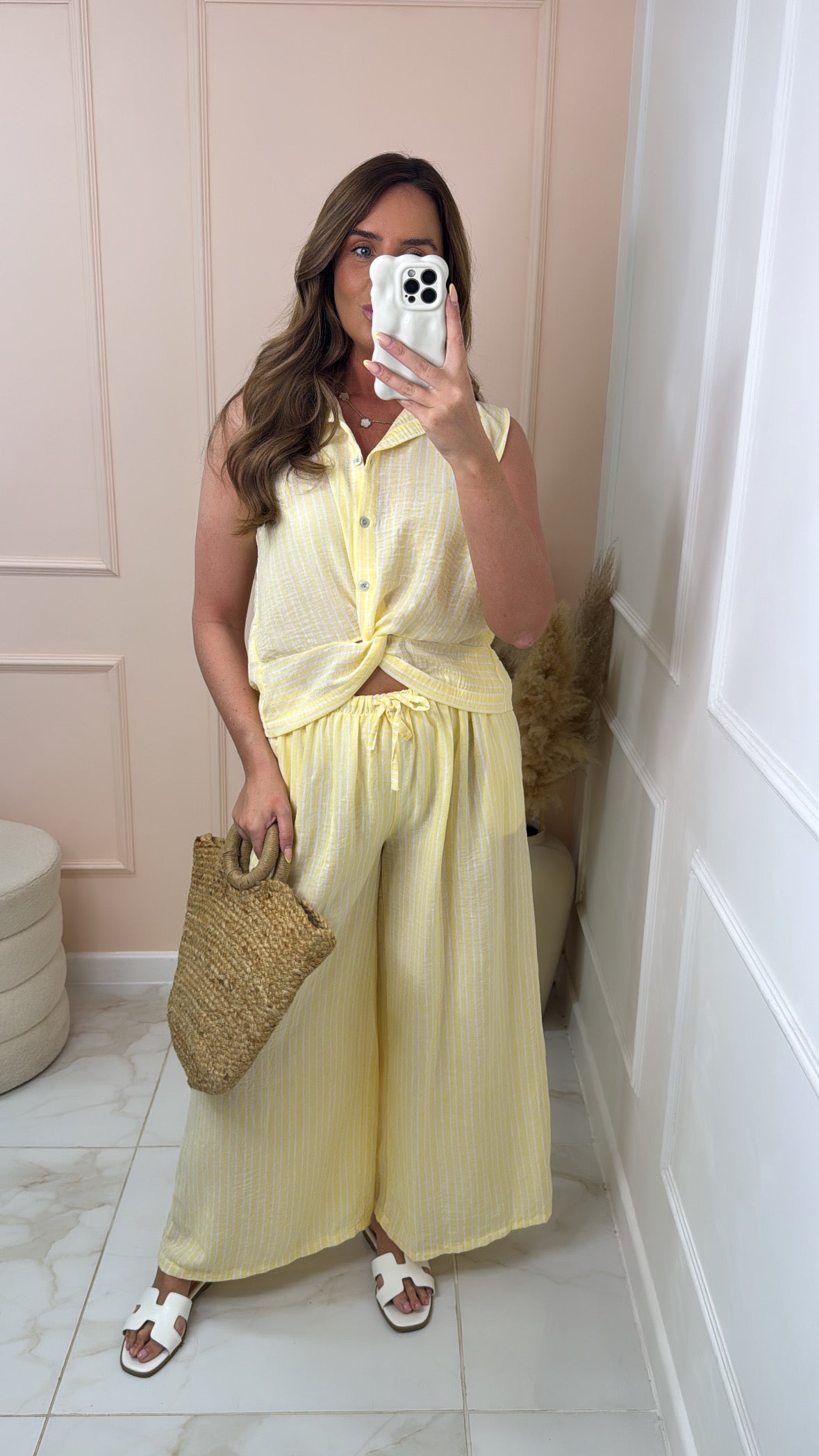 ISABELLA lemon stripe twist trouser set