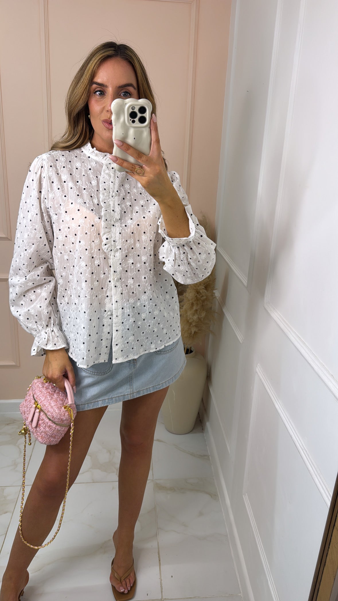 CASEY white polka dot ruffle blouse