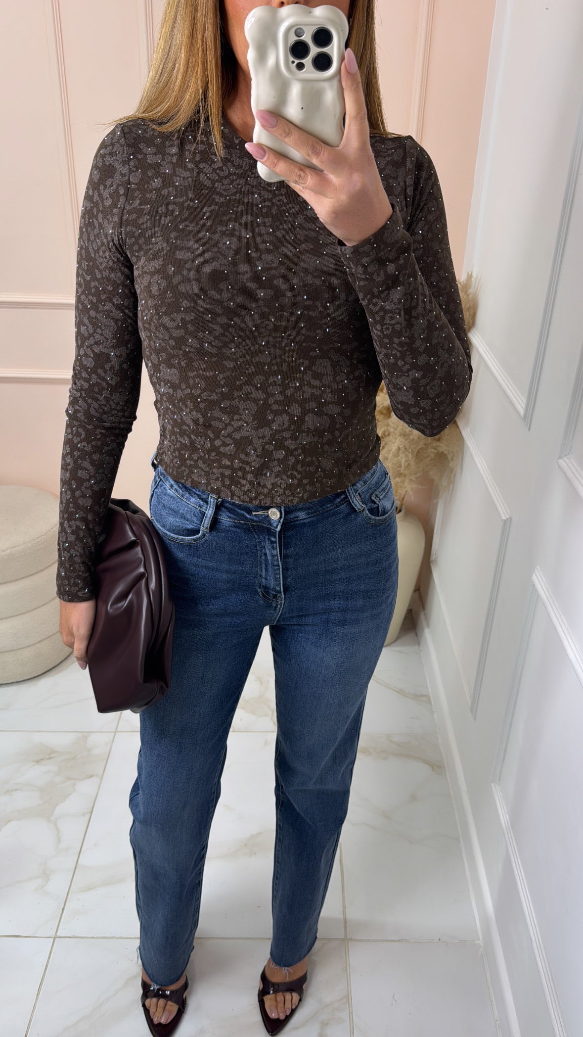 CARMEL brown leopard diamante top