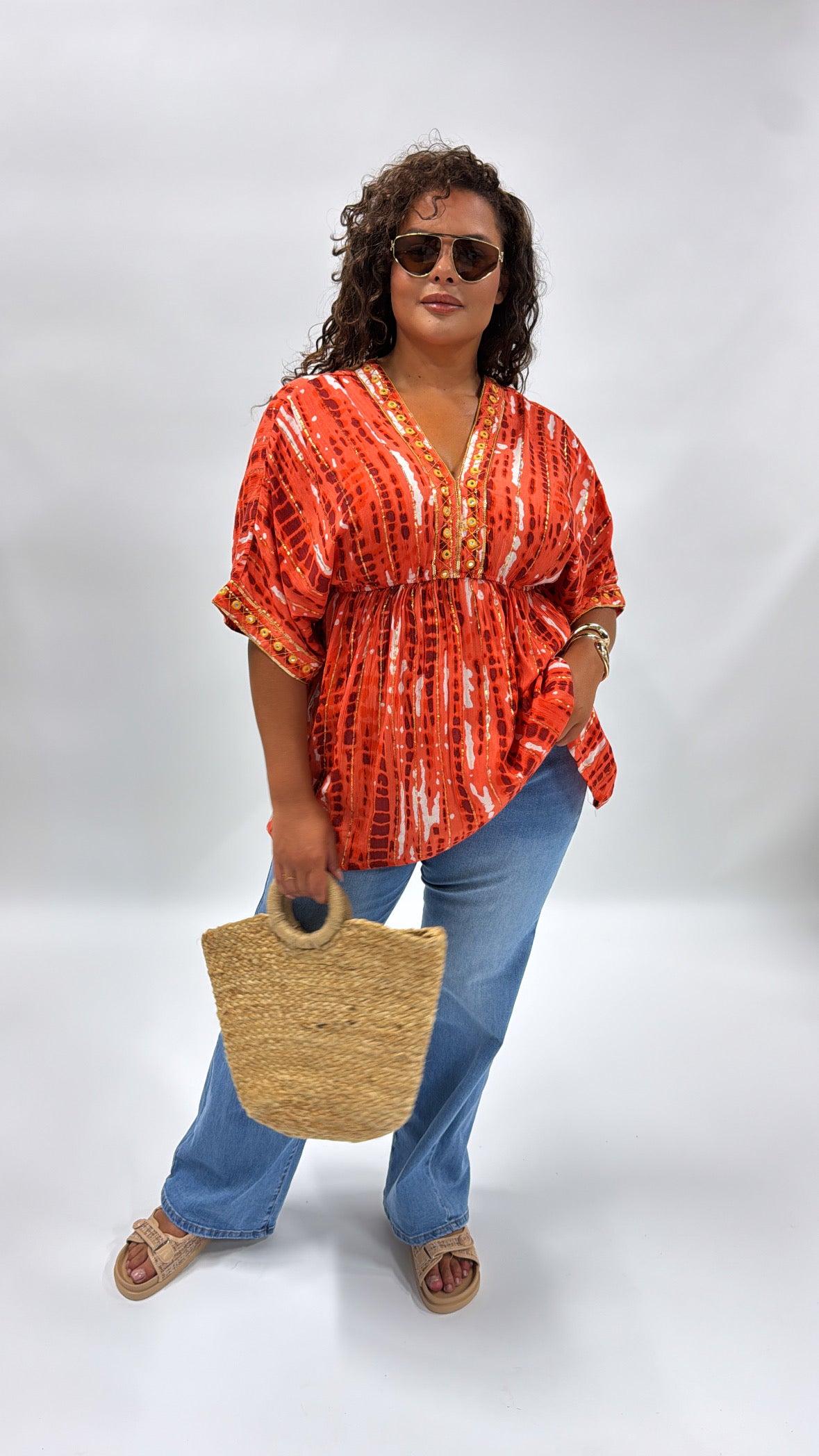 ALEXIS orange embellished smock top