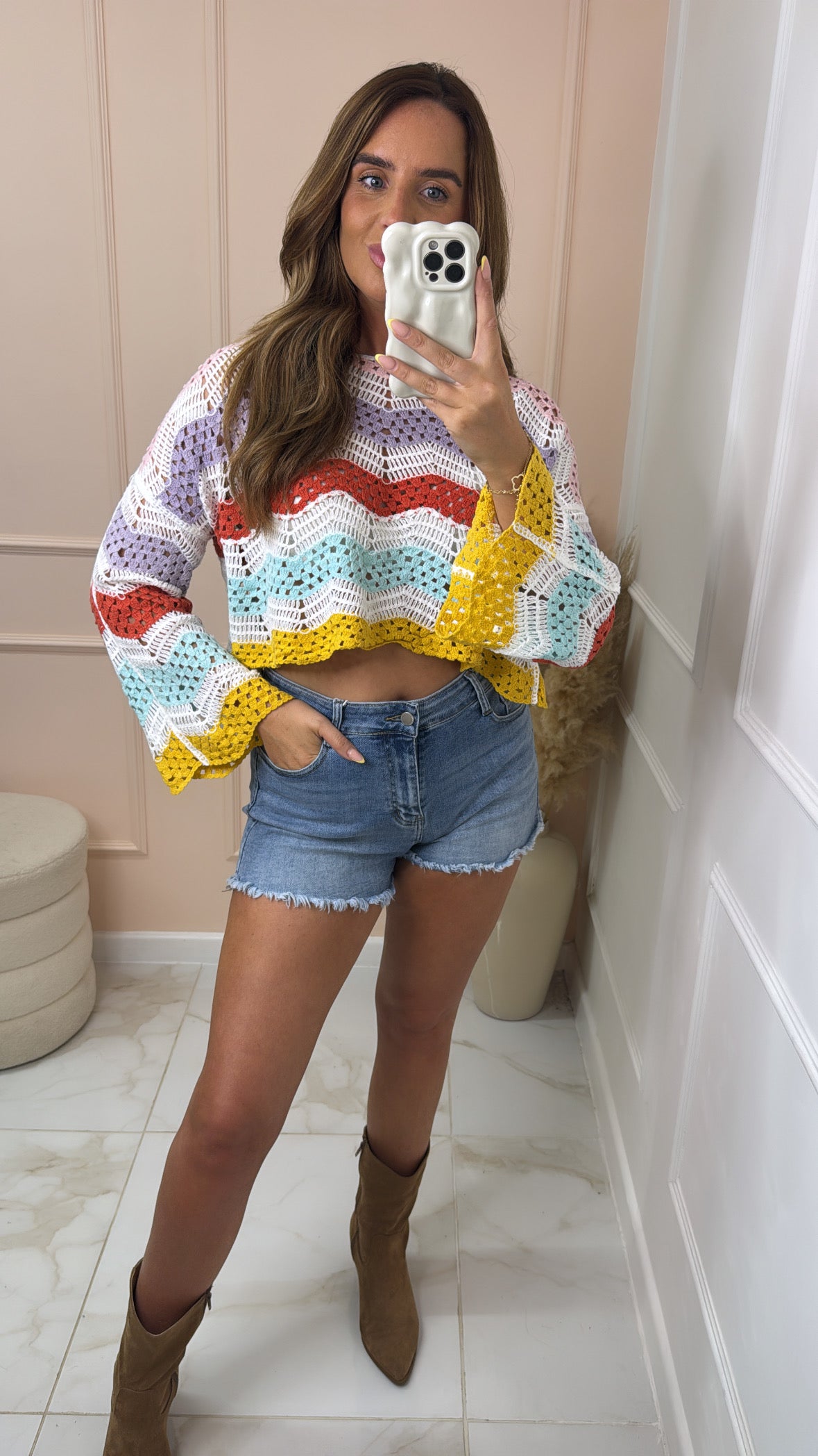 GABRIELLA multi striped crochet top