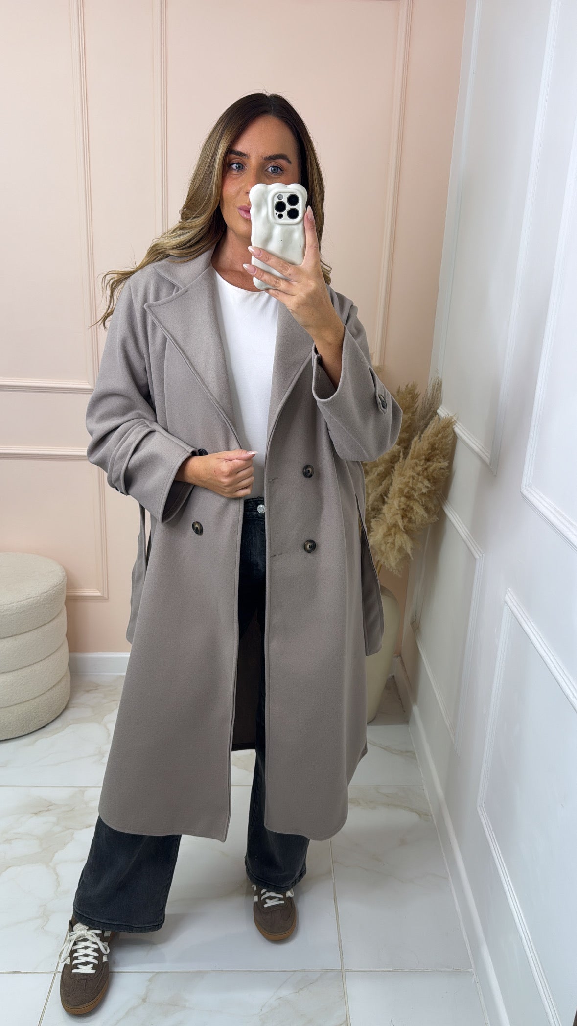 MORGAN taupe collar belted trench coat