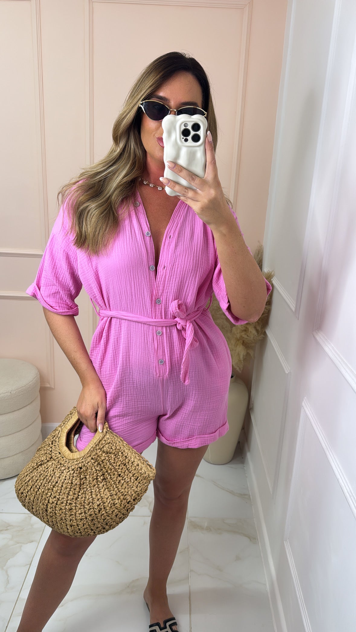 BIANCA pink cheesecloth playsuit