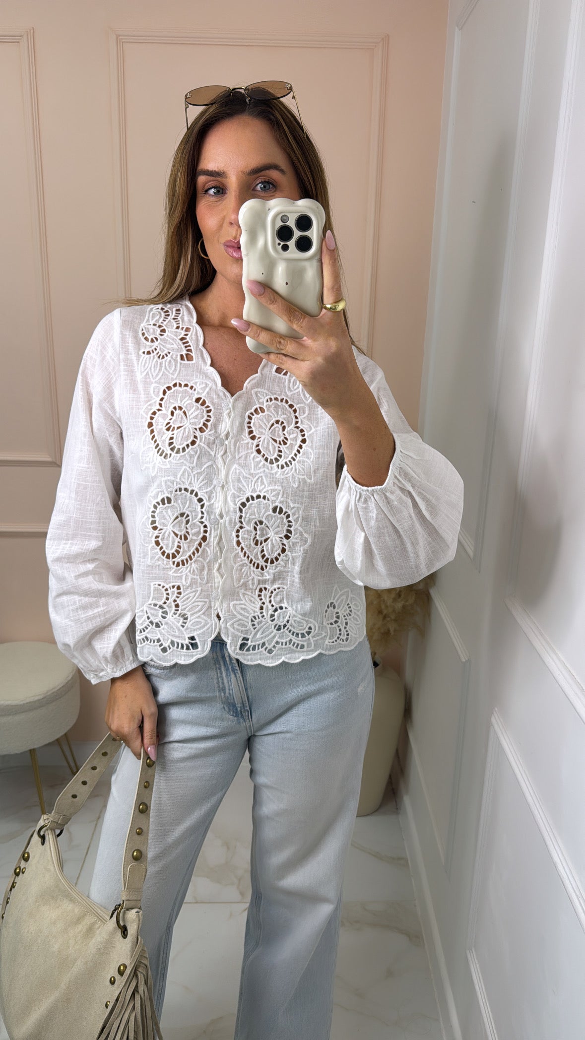 KAITLYN white broderie blouse