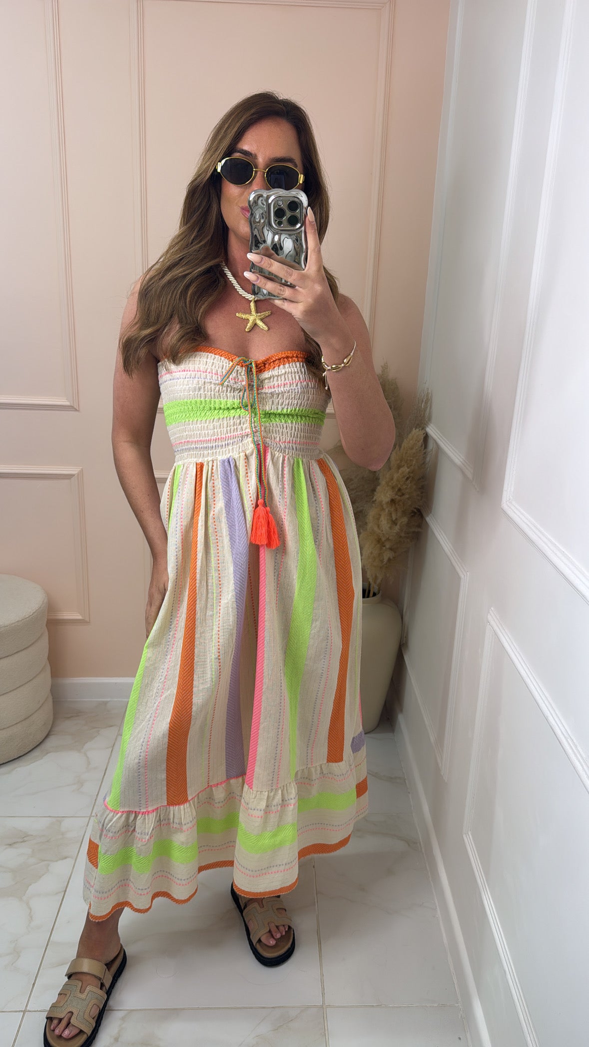 SIERRA lime stripe embroidered bandeau dress