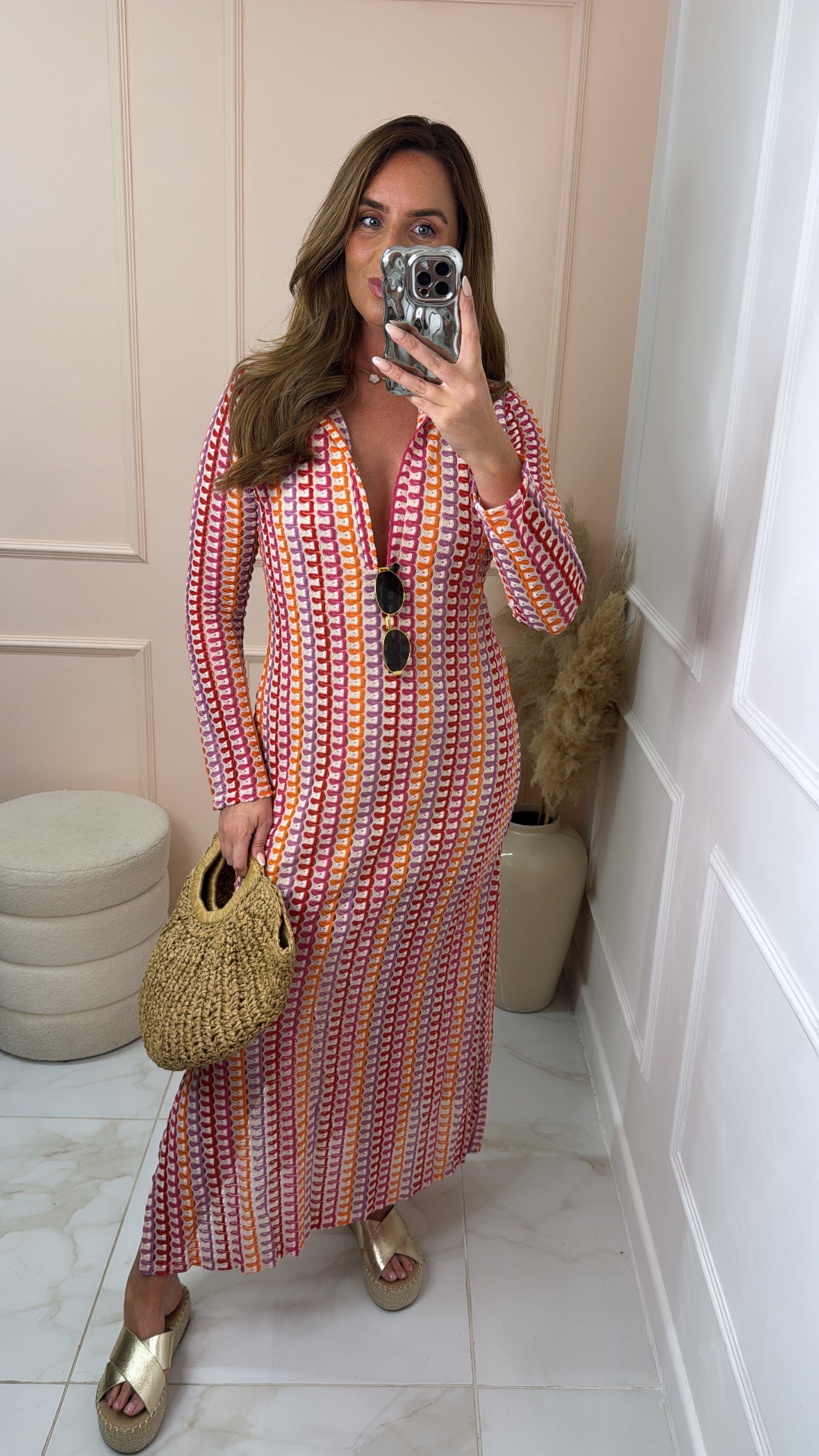 PALMA pink crochet beach cover up